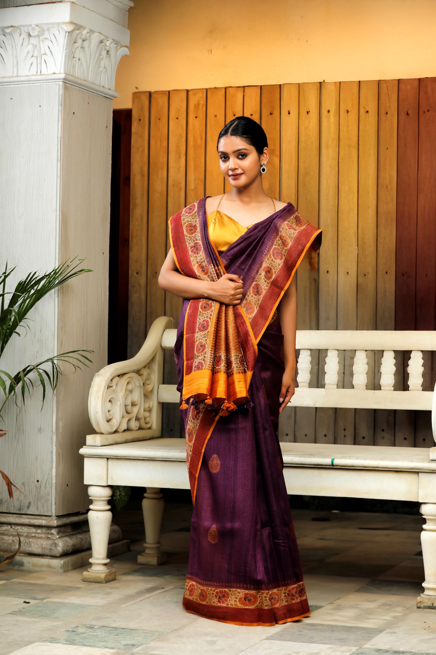 Deep Purple Pure Tusser Silk Saree