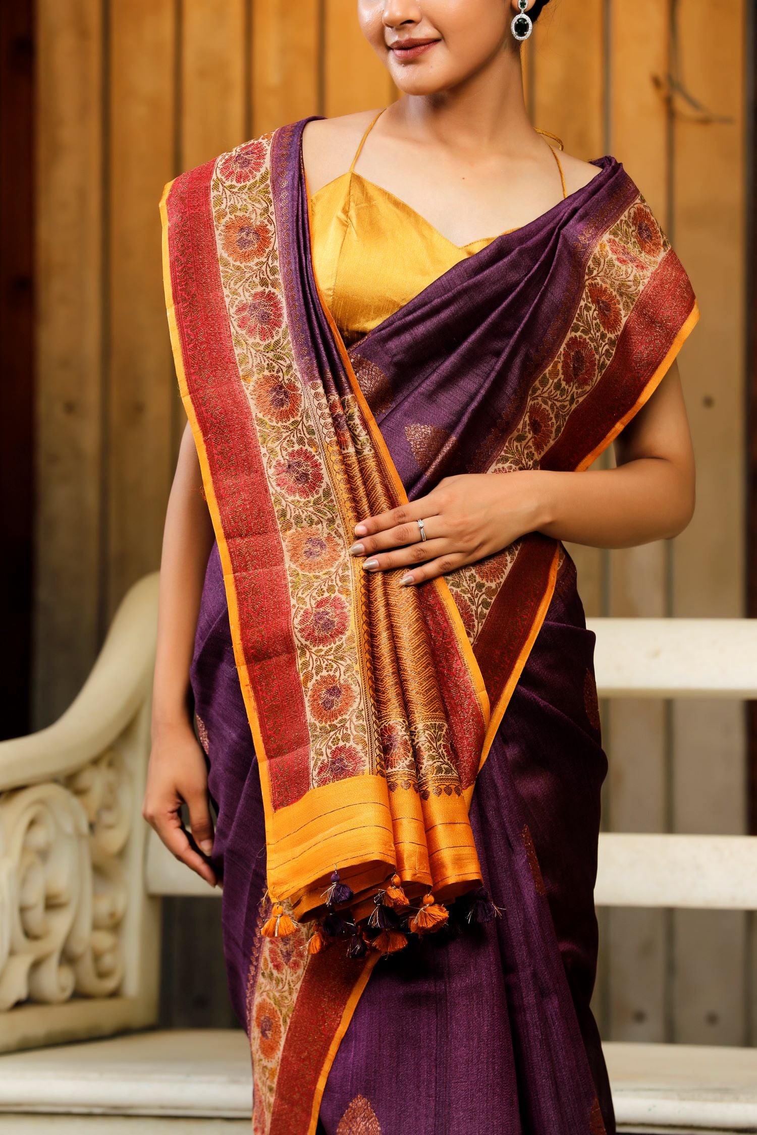 Deep Purple Pure Tusser Silk Saree