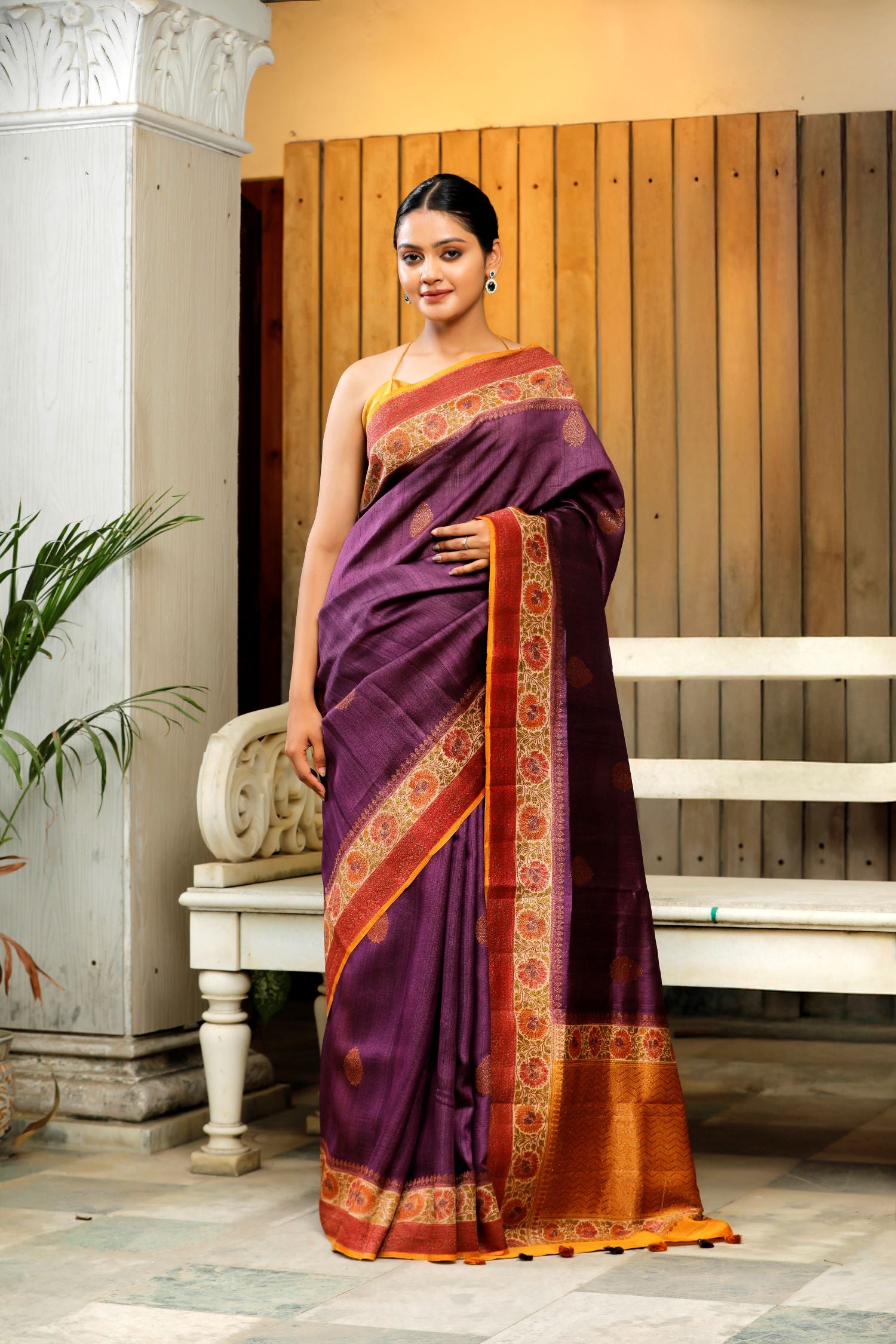 Deep Purple Pure Tusser Silk Saree
