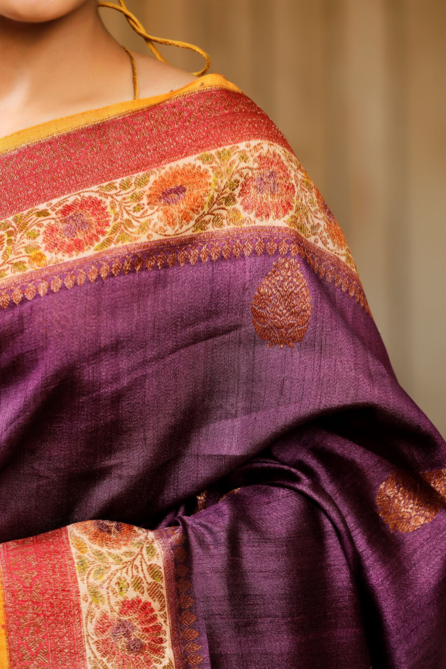 Deep Purple Pure Tusser Silk Saree