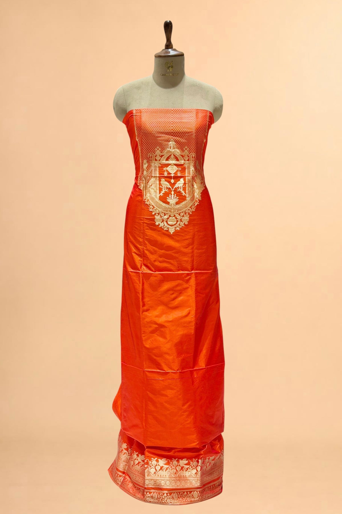 Orange Katan Silk Co-Ord Set with Regal Panel 