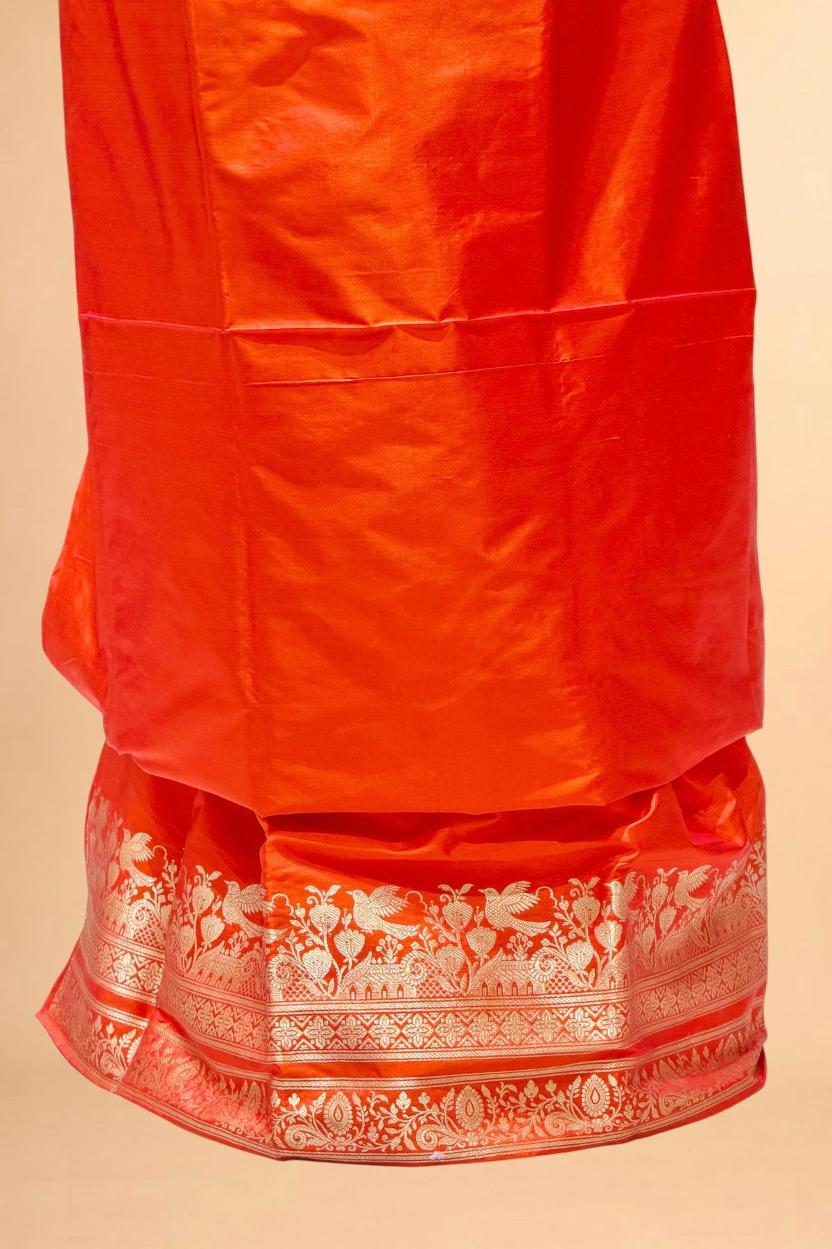 Orange Katan Silk Co-Ord Set with Regal Panel  