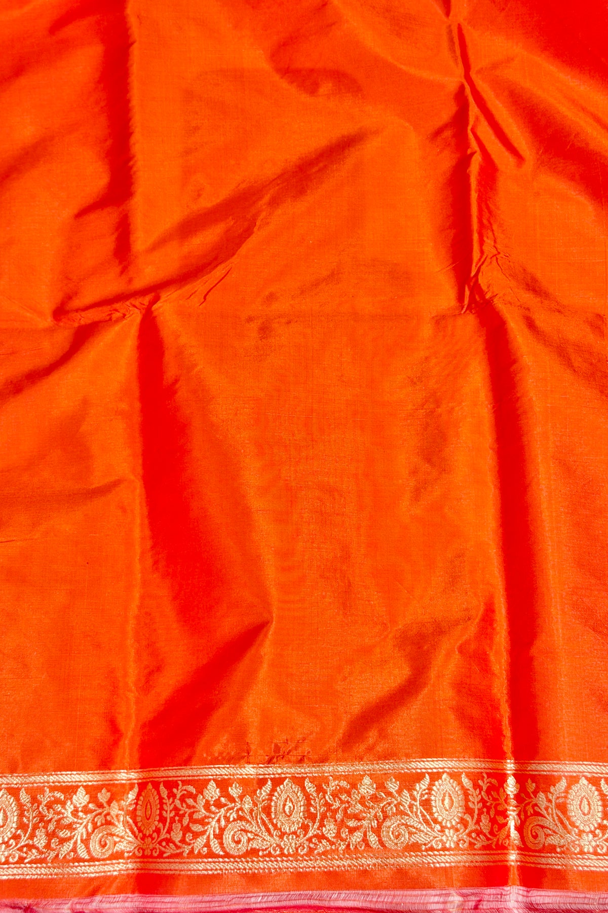 Orange Katan Silk Co-Ord Set with Regal Panel  