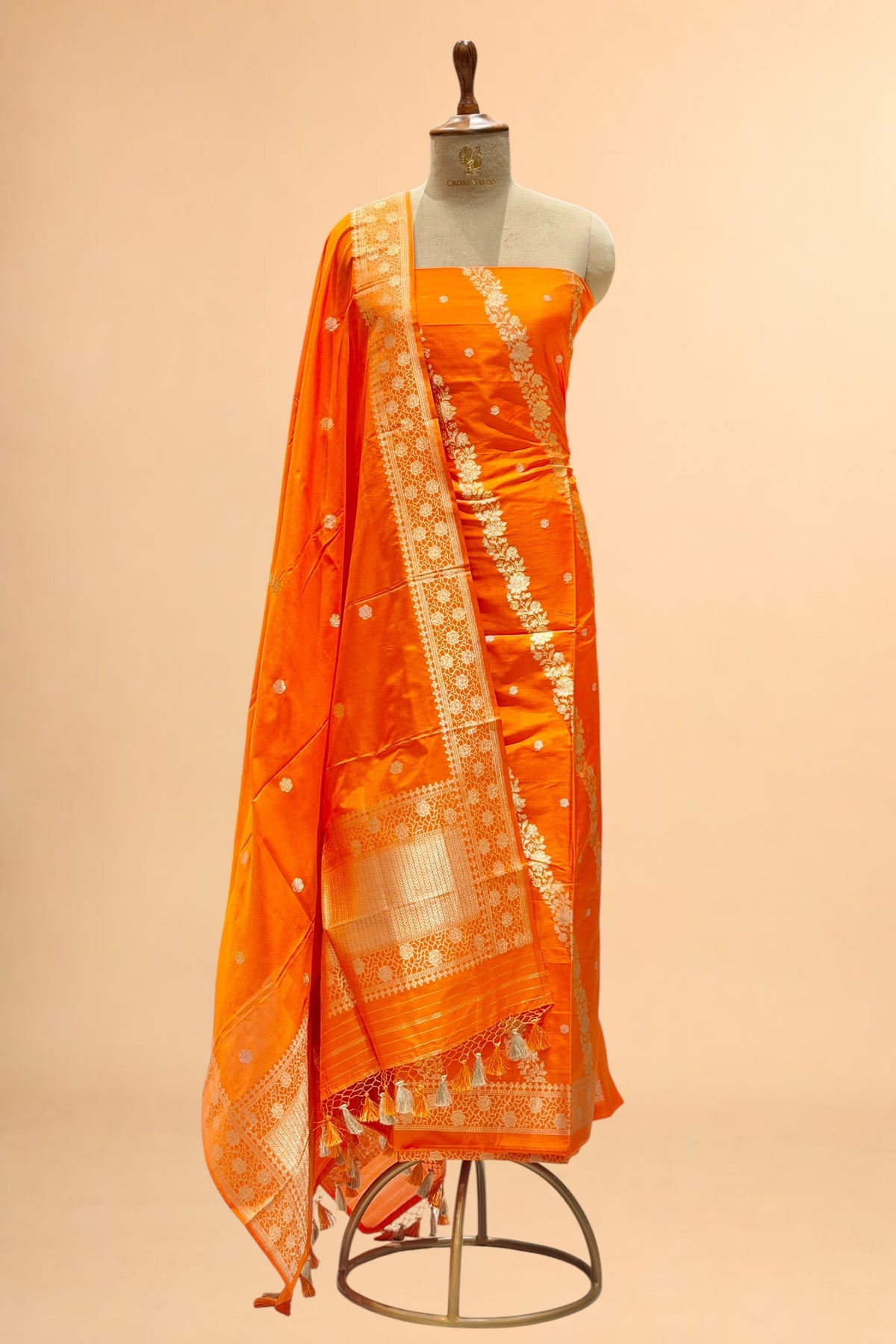 Orange Katan Silk Suit with Kadhwa Zari Weaving Dupatta
