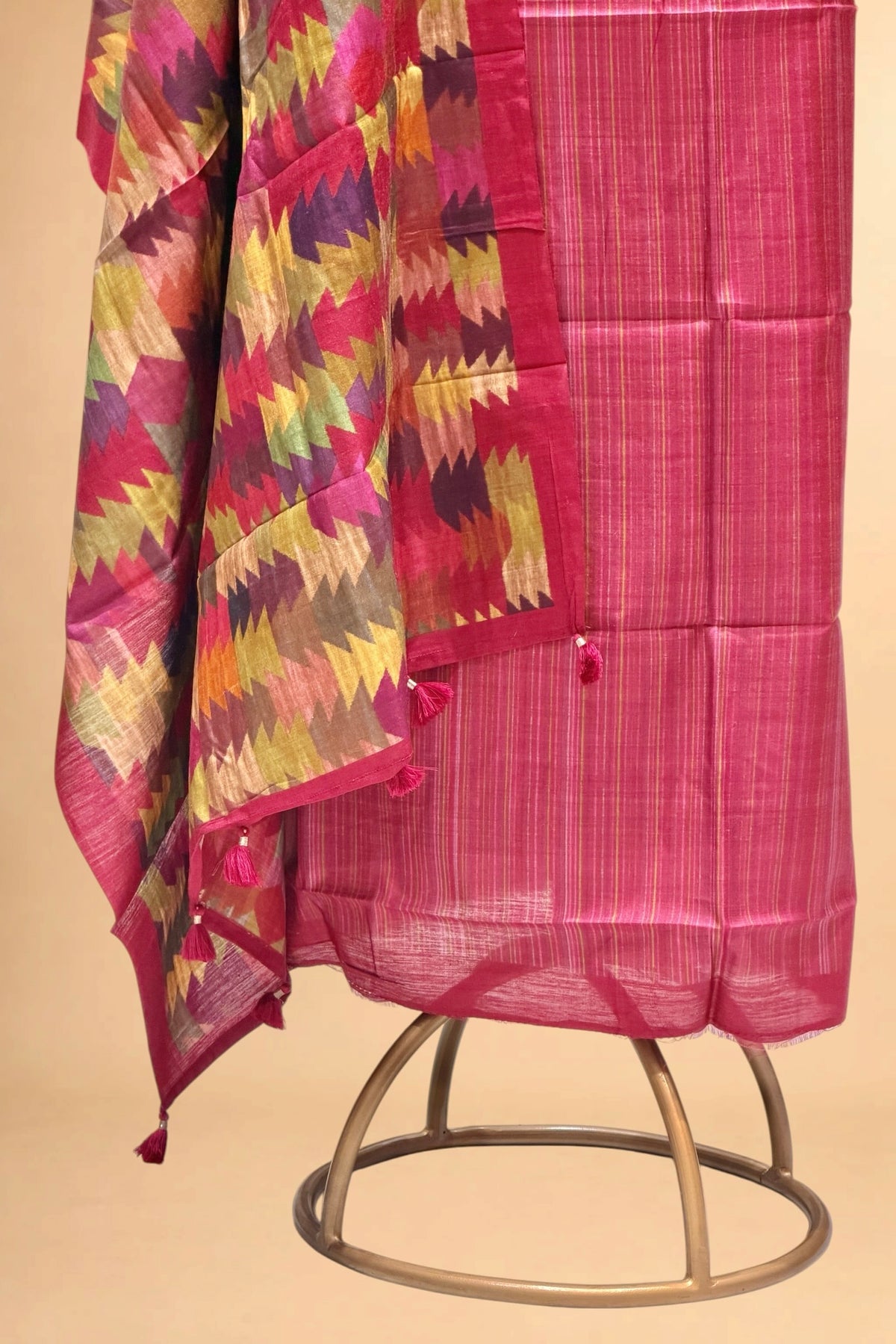 Pink Printed Pure Banarasi Munga Silk Suit Set