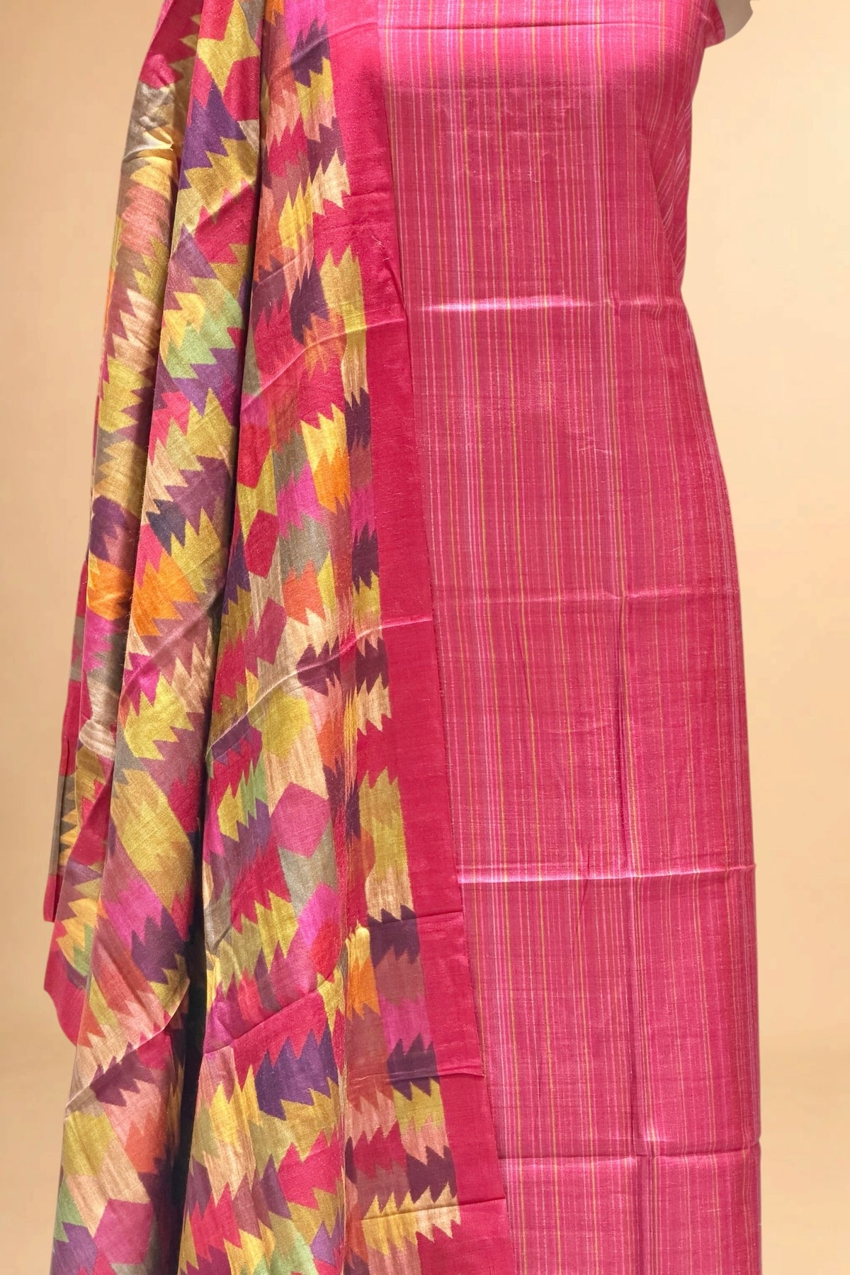 Pink Printed Pure Banarasi Munga Silk Suit Set
