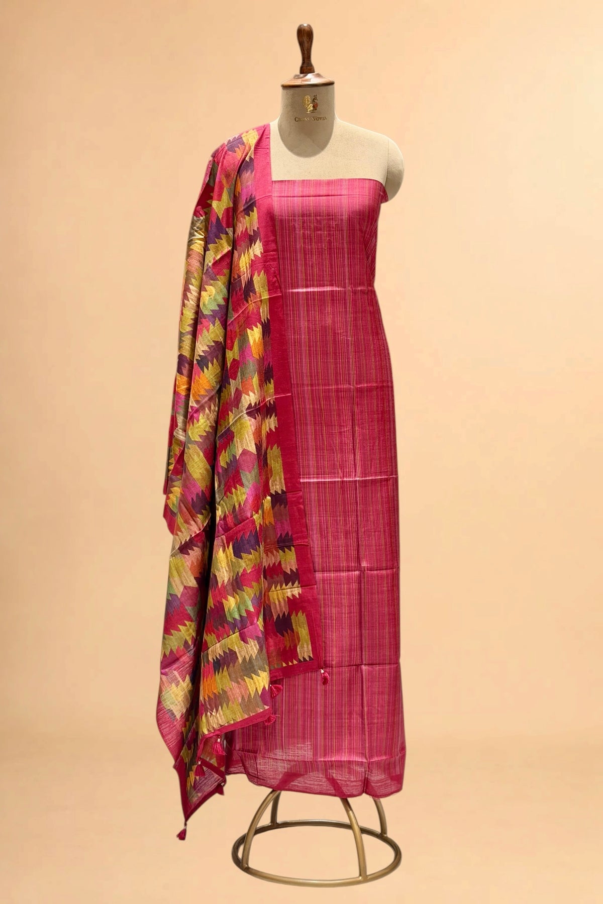 Pink Printed Pure Banarasi Munga Silk Suit Set