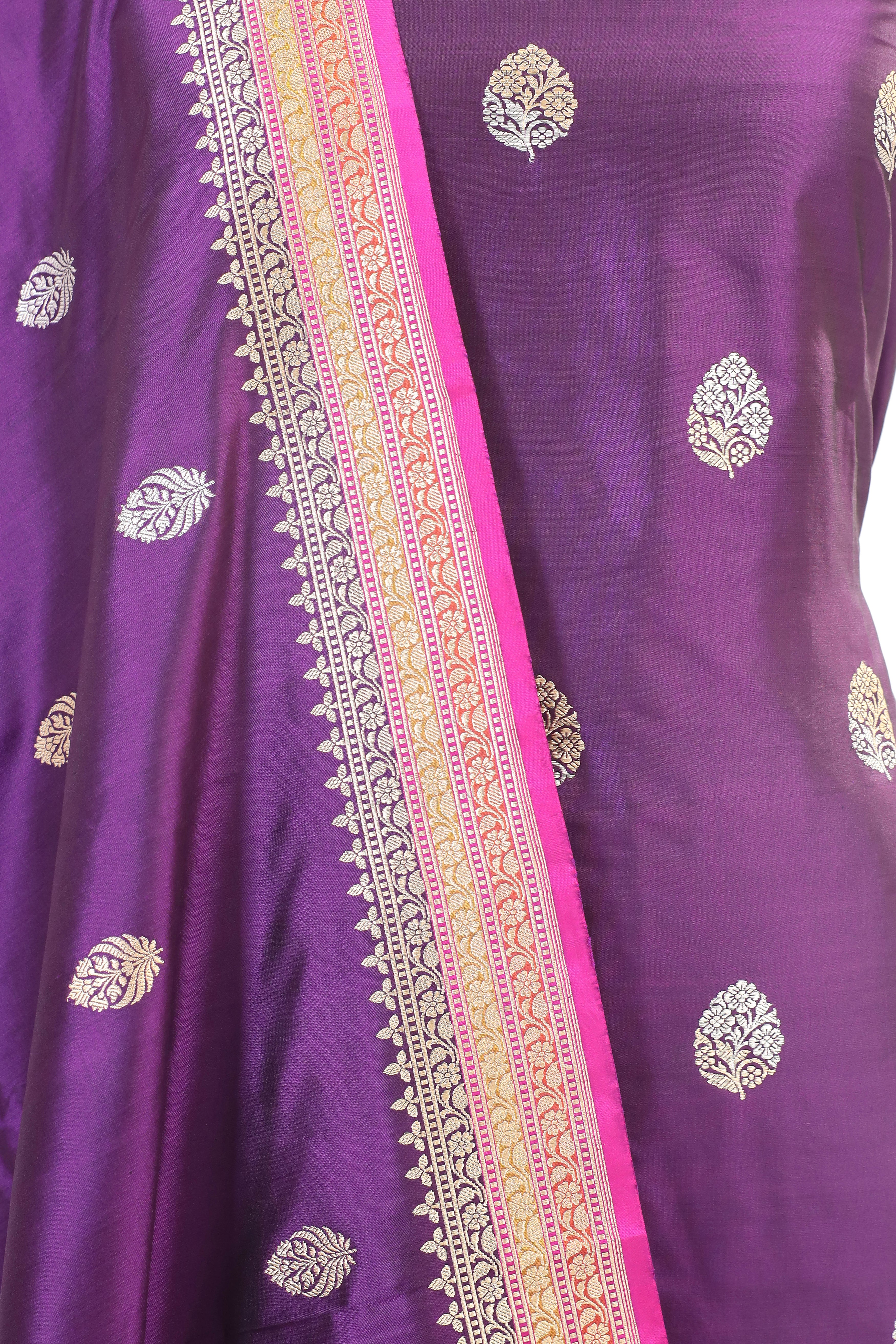 Purple Katan Silk Suit Set With Kadhwa Weaving Dupatta