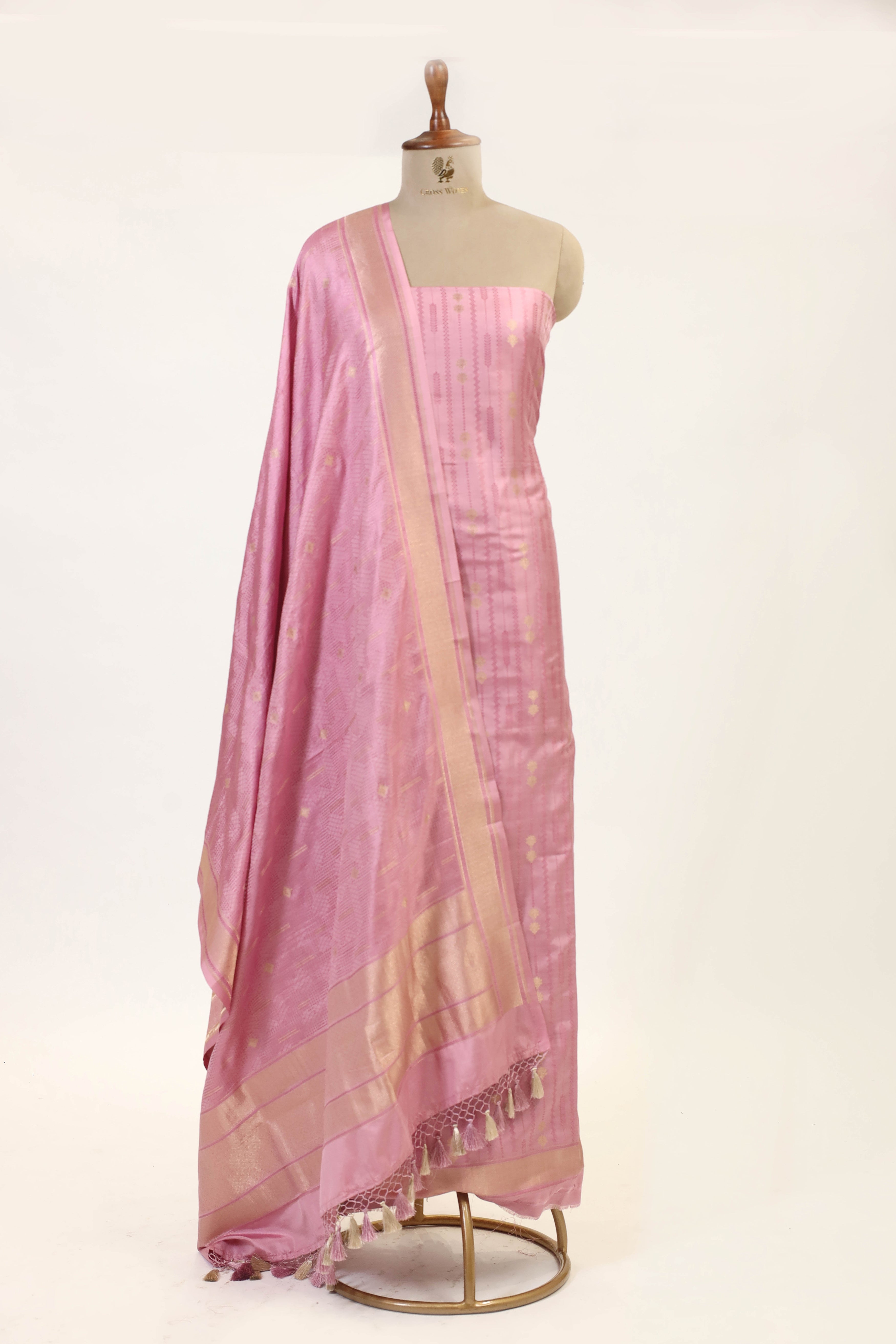Rose Pink Banarasi Tanchoi Silk Suit Set