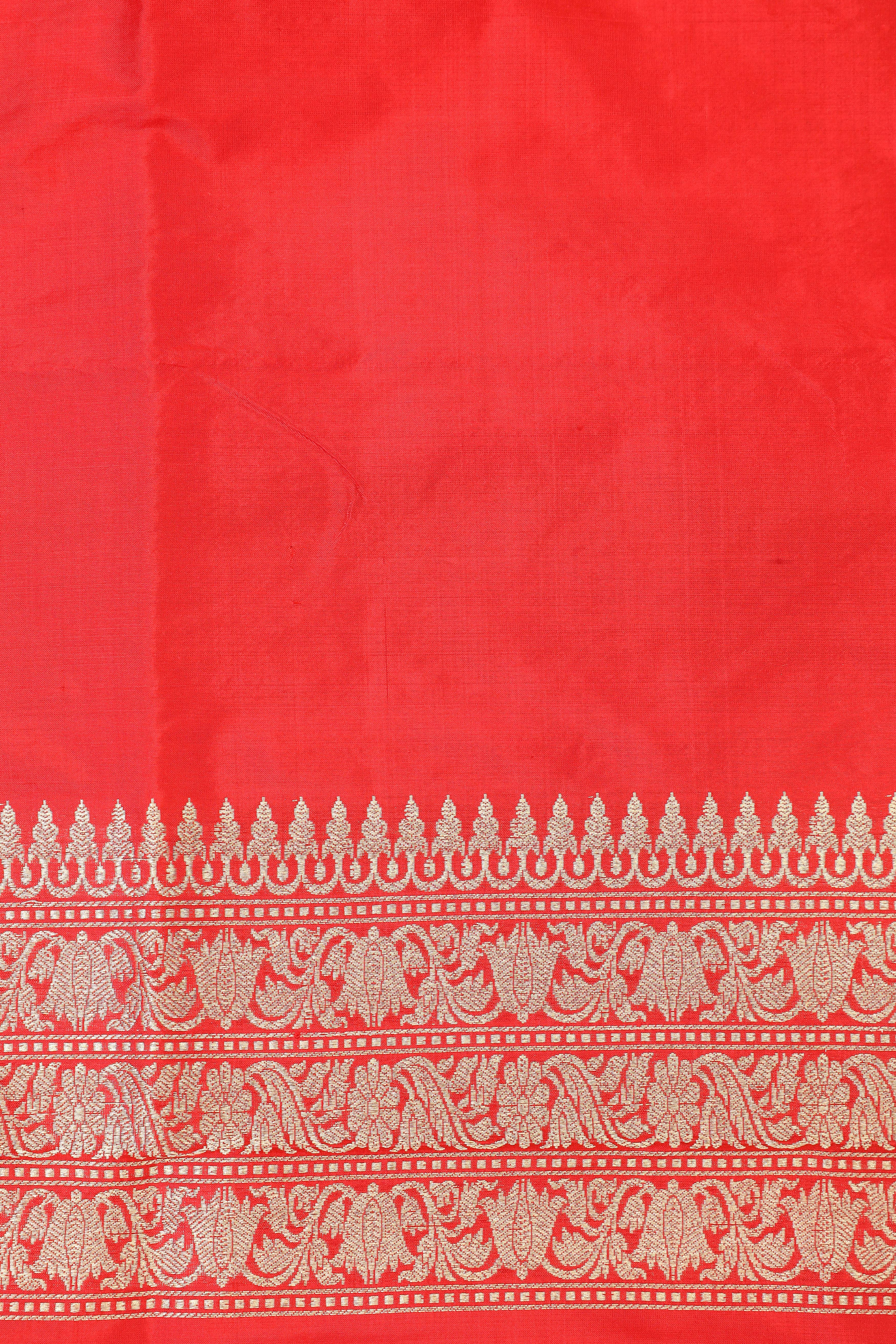 Red Katan Silk Suit Set With Checkered Pattern Dupatta