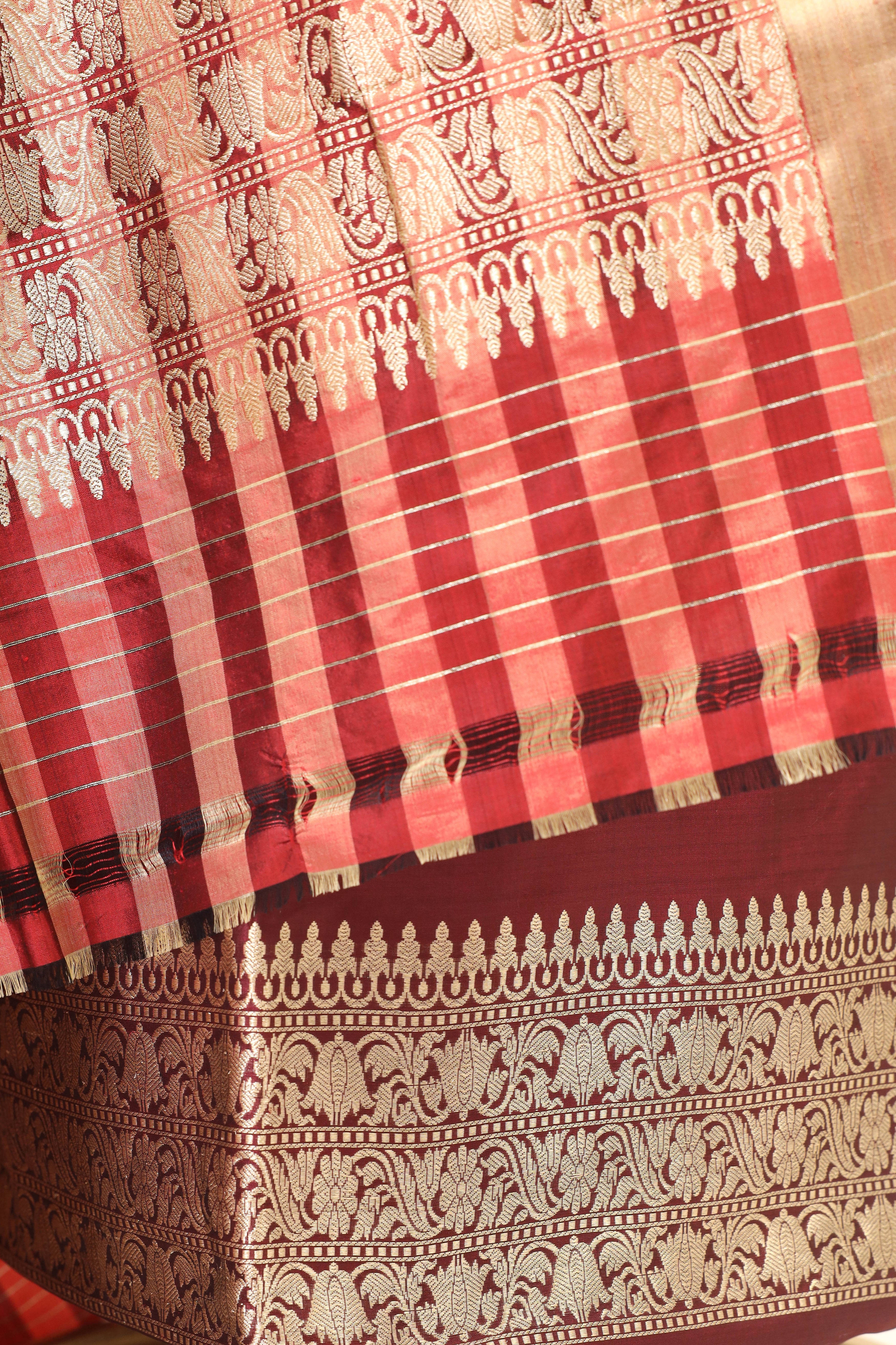 Maroon Katan Silk Suit Set With Checkered Pattern Dupatta