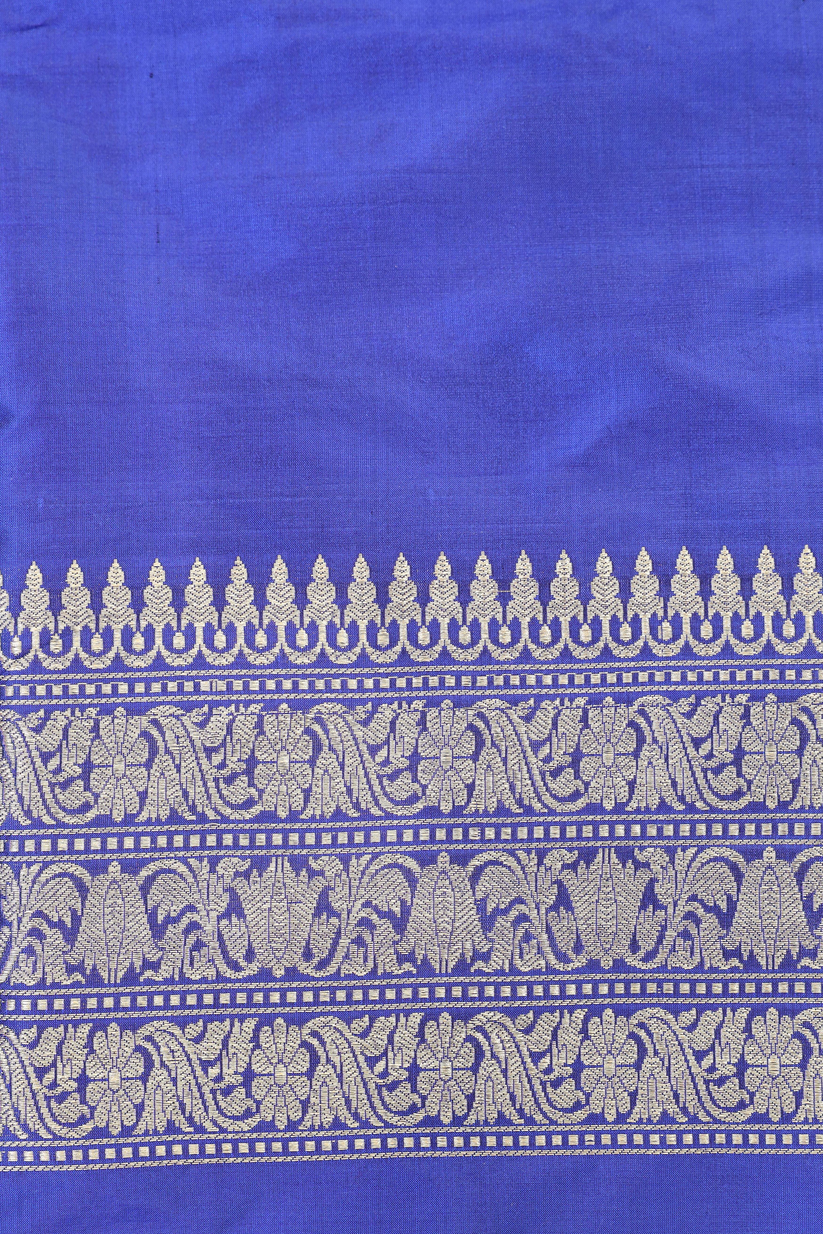 Royal Blue Katan Silk Suit Set With Checkered Pattern Dupatta