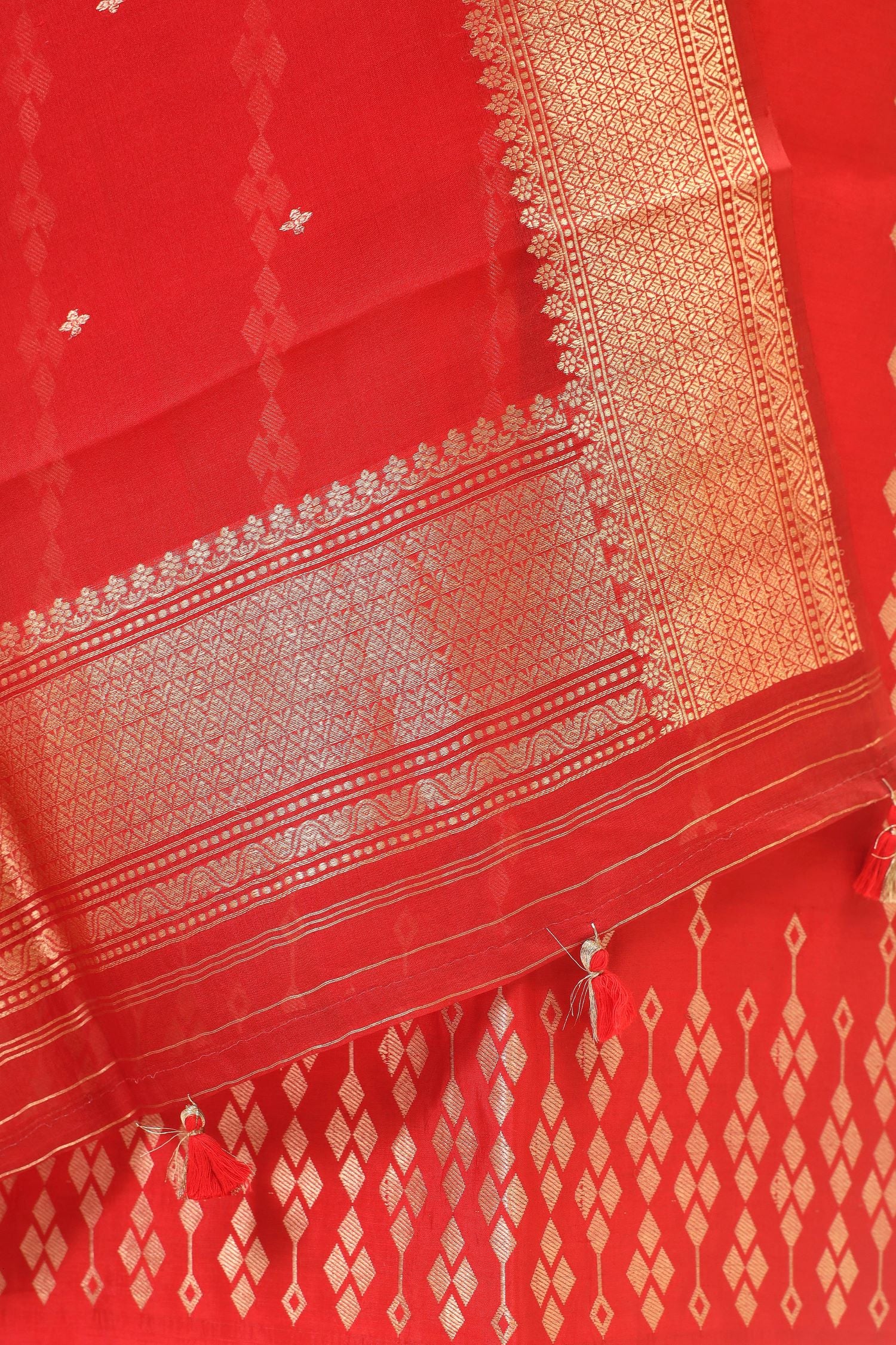 Red Banarasi Soft Silk Suit Set With Organza Dupatta