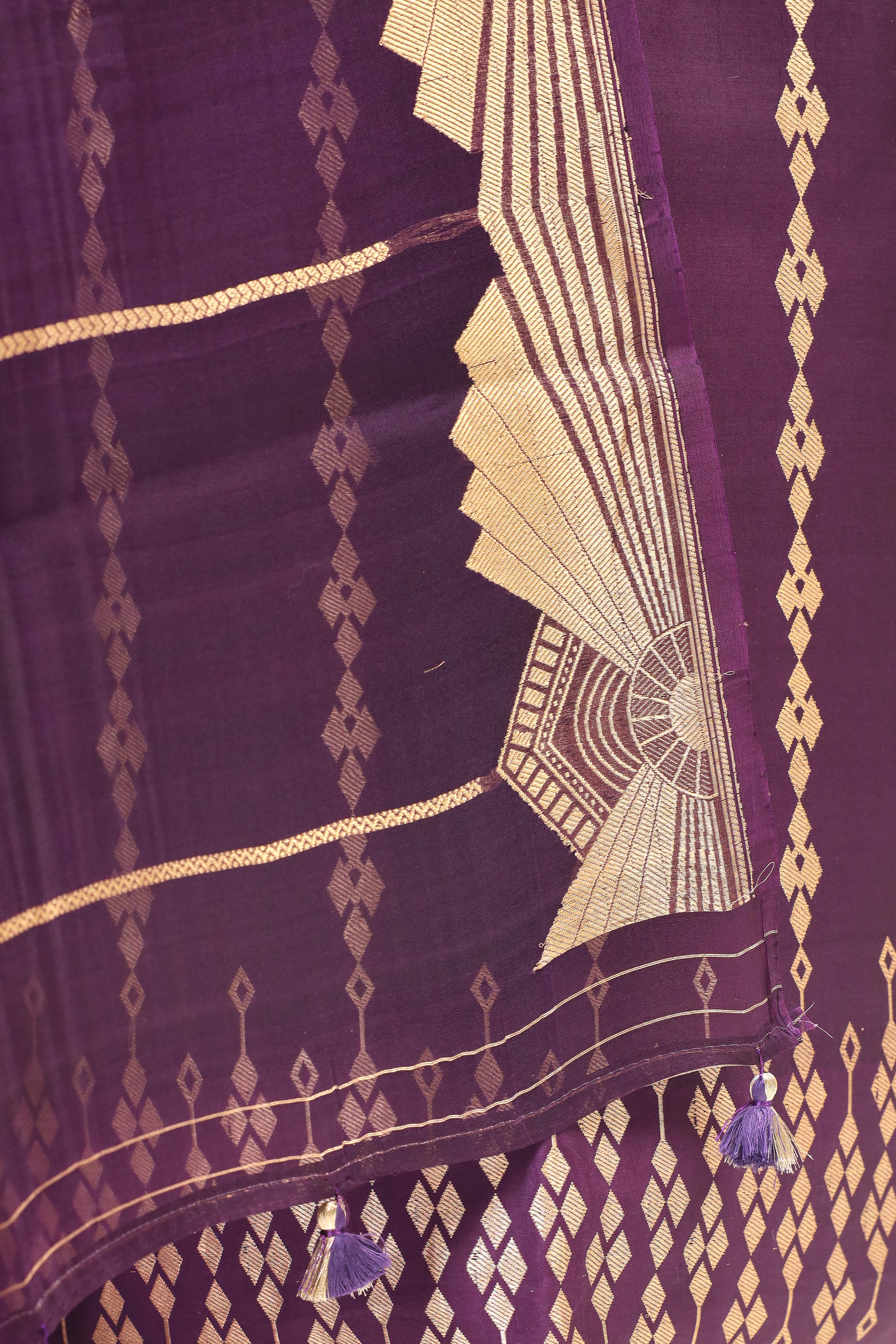 Purple Banarasi Soft Silk Suit Set With Organza Dupatta