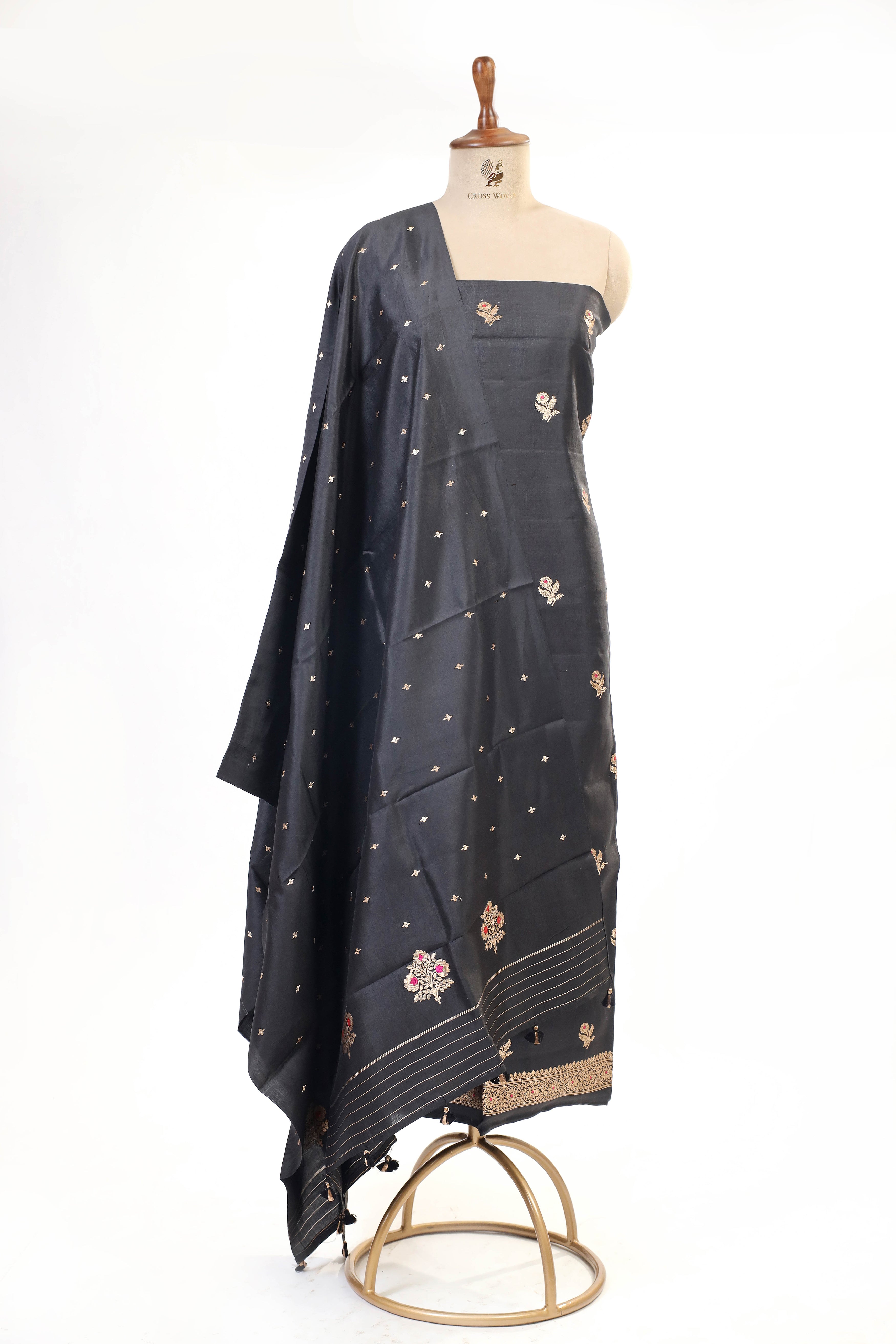 Black Banarasi Soft Silk Suit Set With Meenakari Border Dupatta