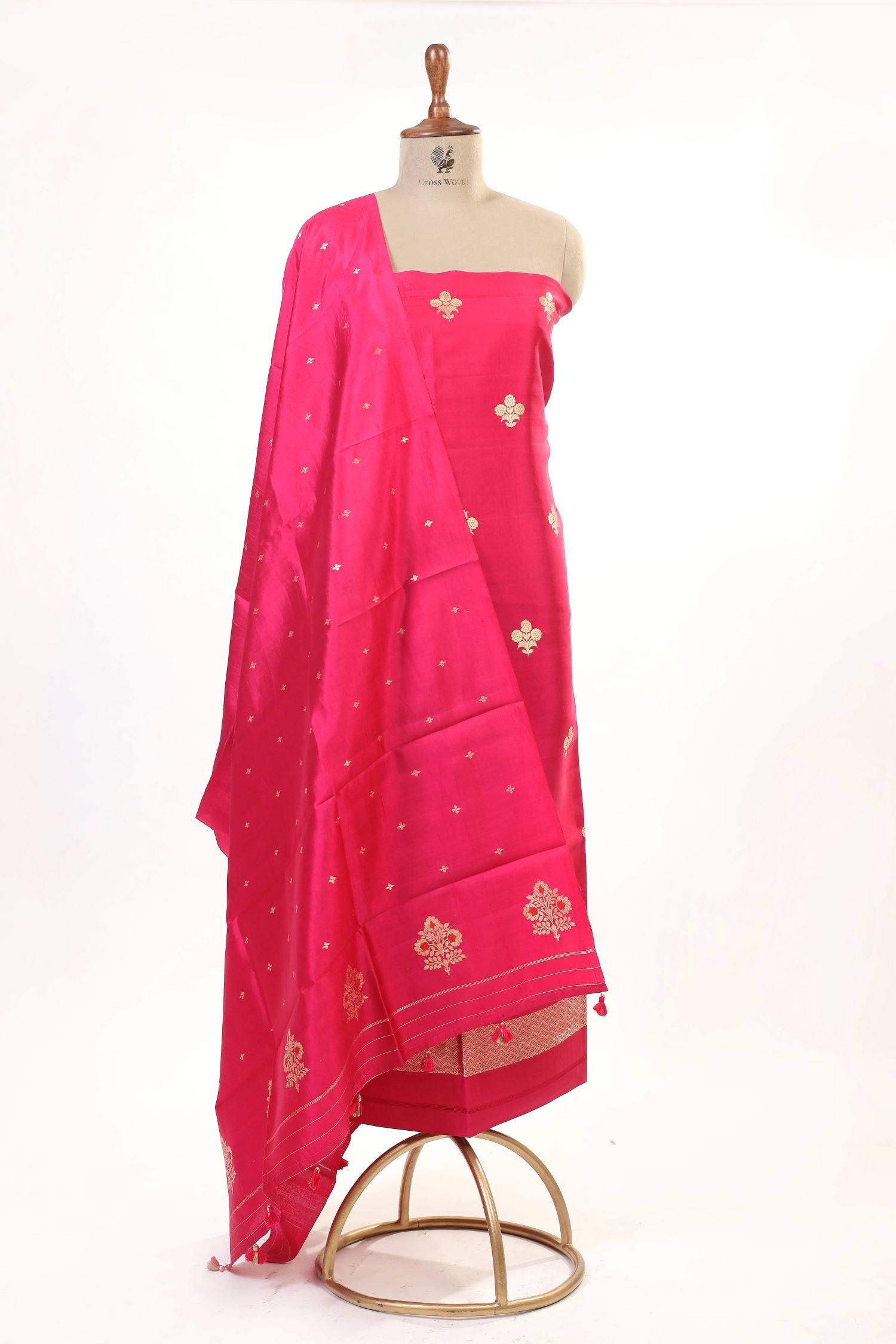 Bright Pink Banarasi Soft Silk Suit Set With Meenakari Border Dupatta