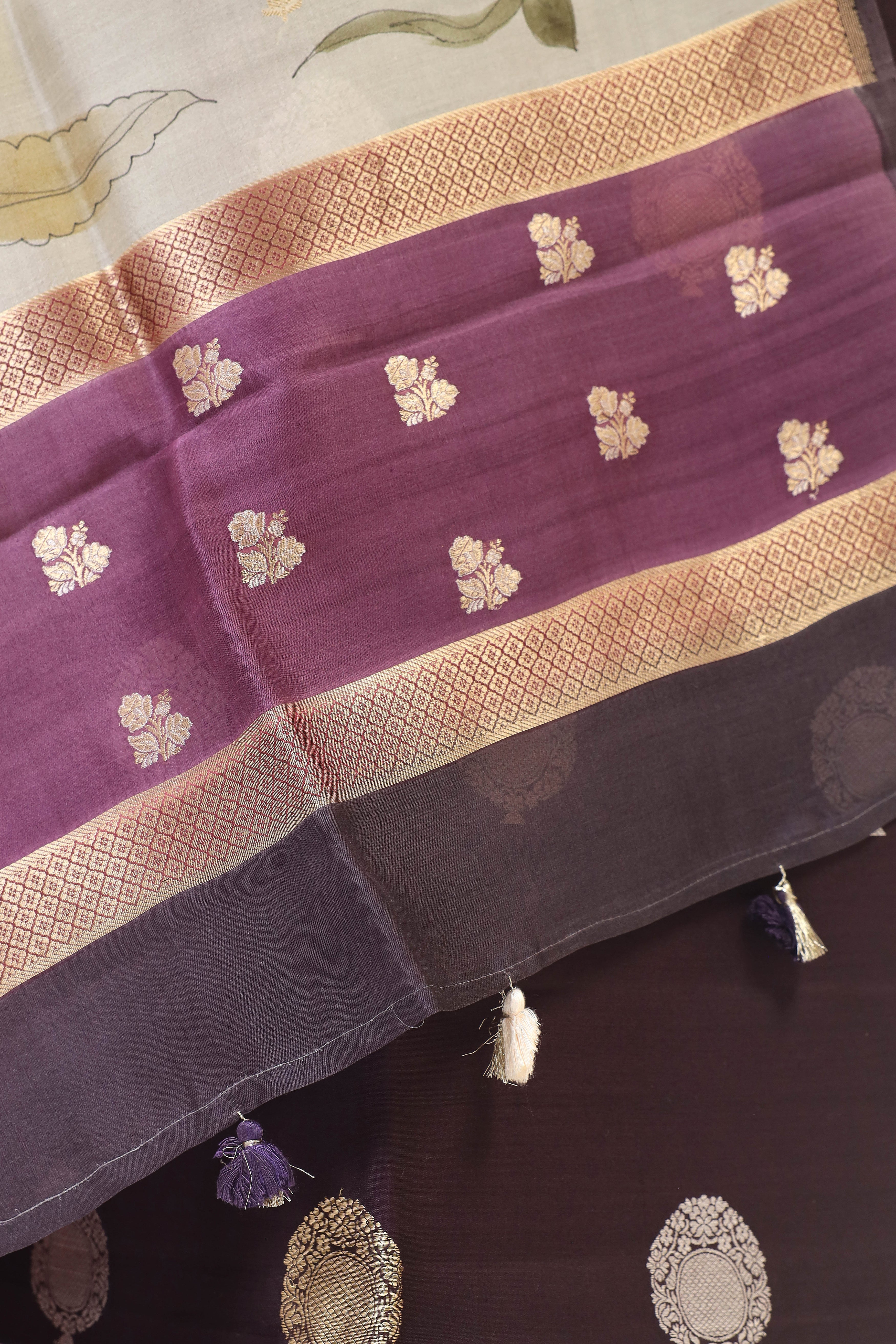 Deep Wine Chiniya Silk Suit Set With Handbrush Organza Dupatta