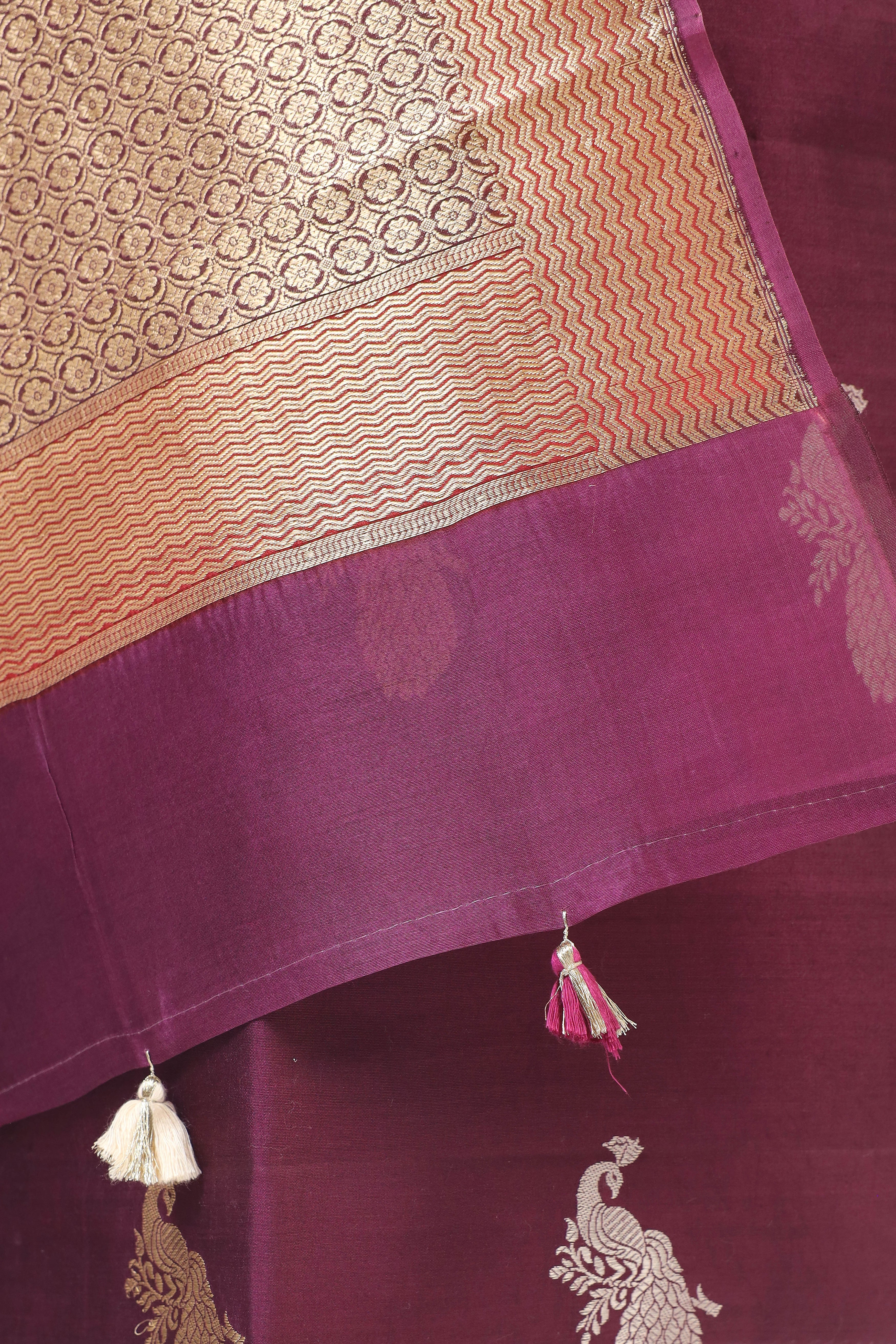Deep Wine Chiniya Silk Suit Set With Handbrush Organza Dupatta