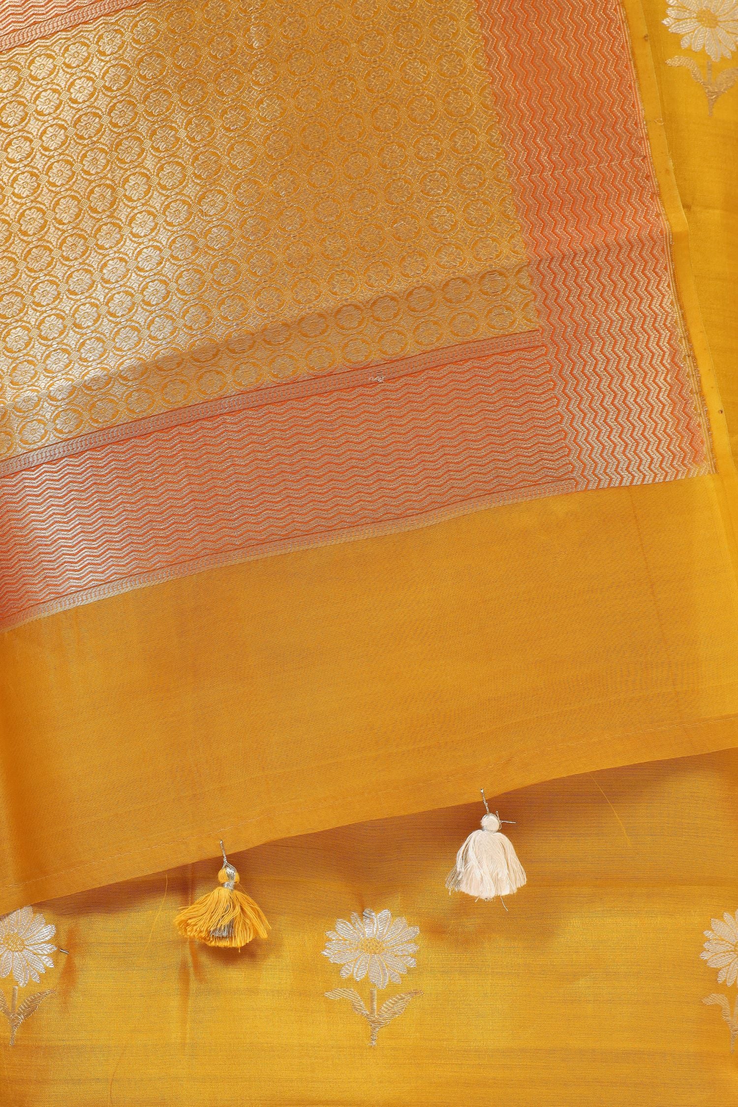 Golden Yellow Chiniya Silk Suit Set With Handbrush Organza Dupatta