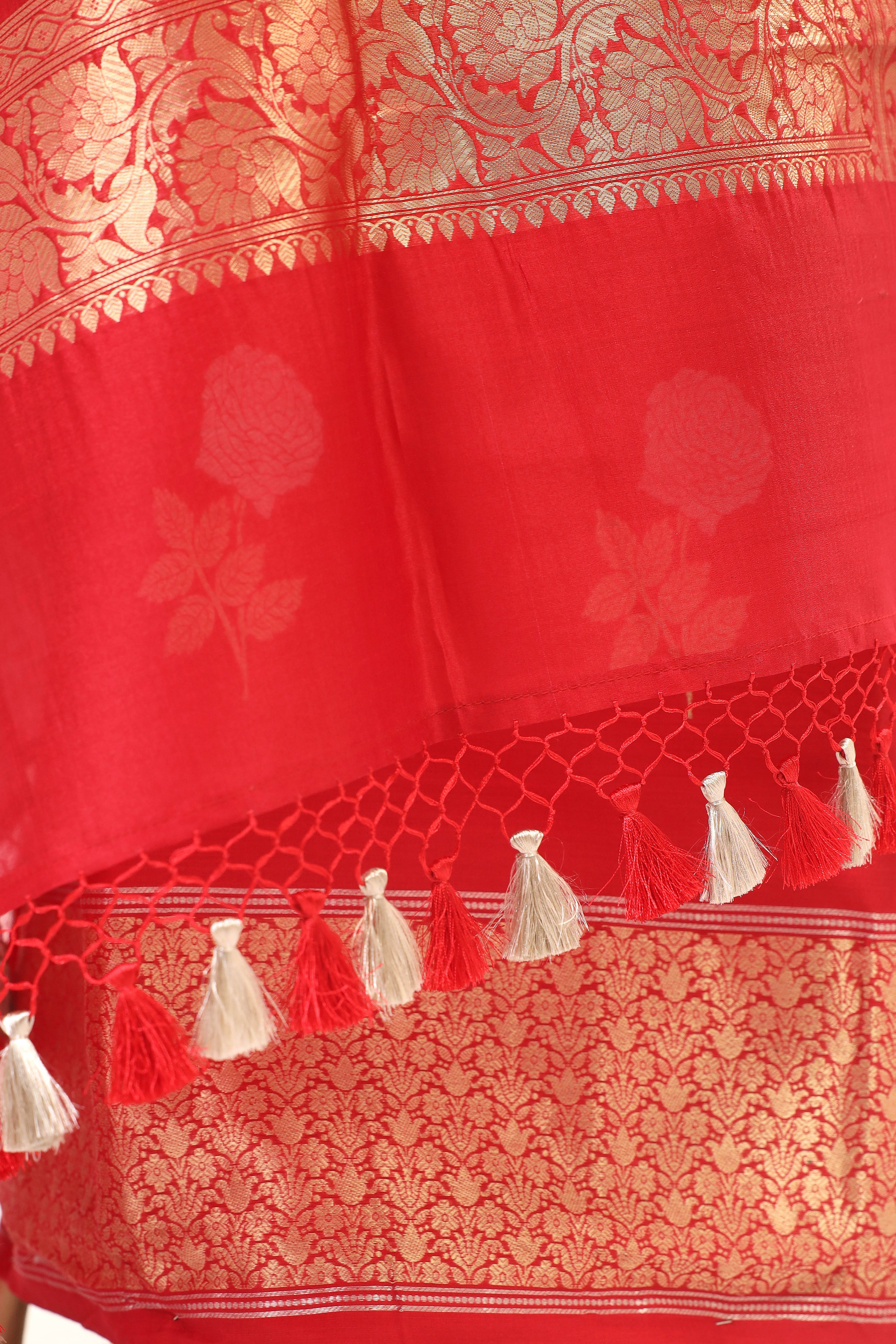 Red Chiniya Silk Suit Set With Organza Dupatta