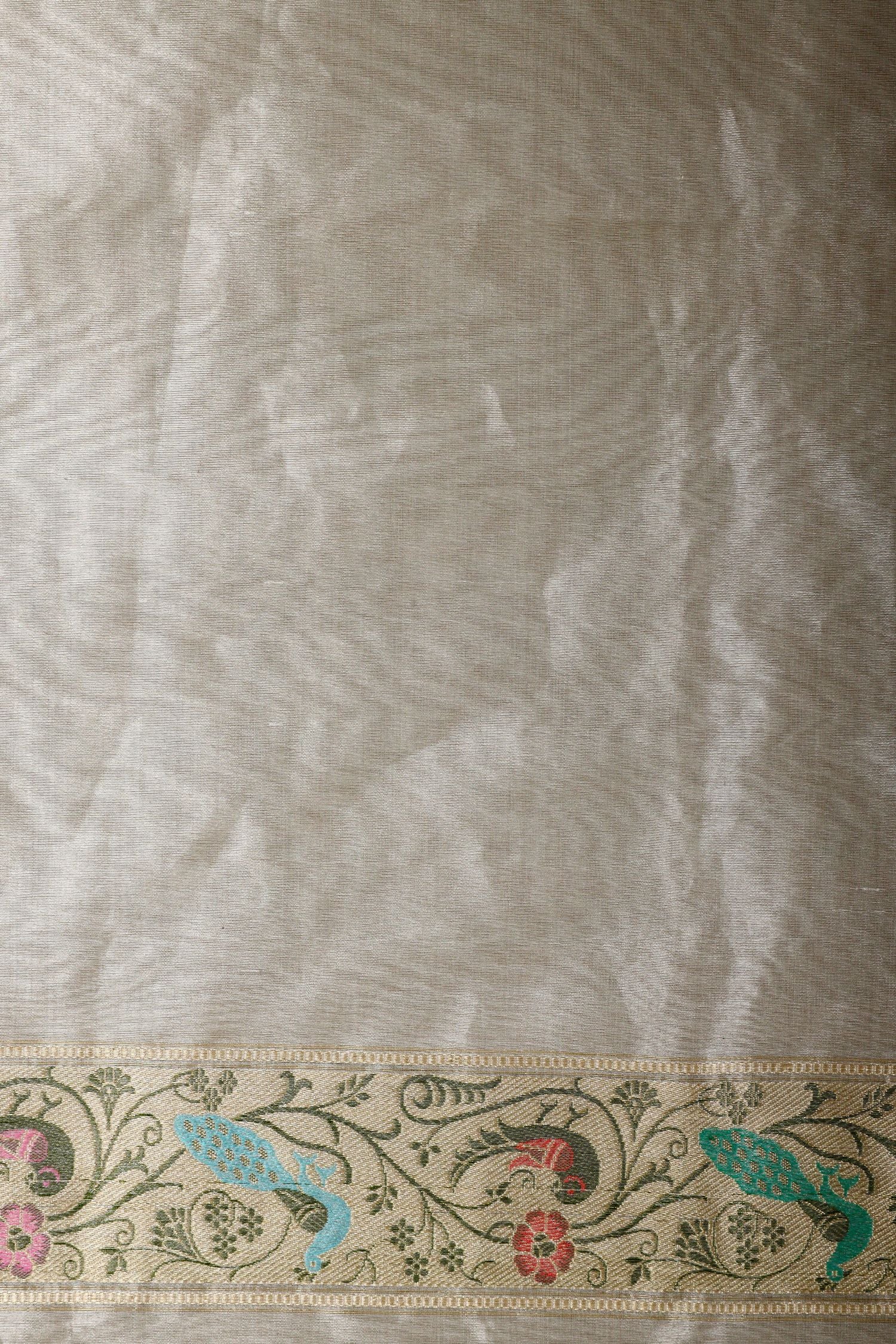 Silver Shikarghah Meenakari Handwoven Pure Banarasi Tissue Silk Saree