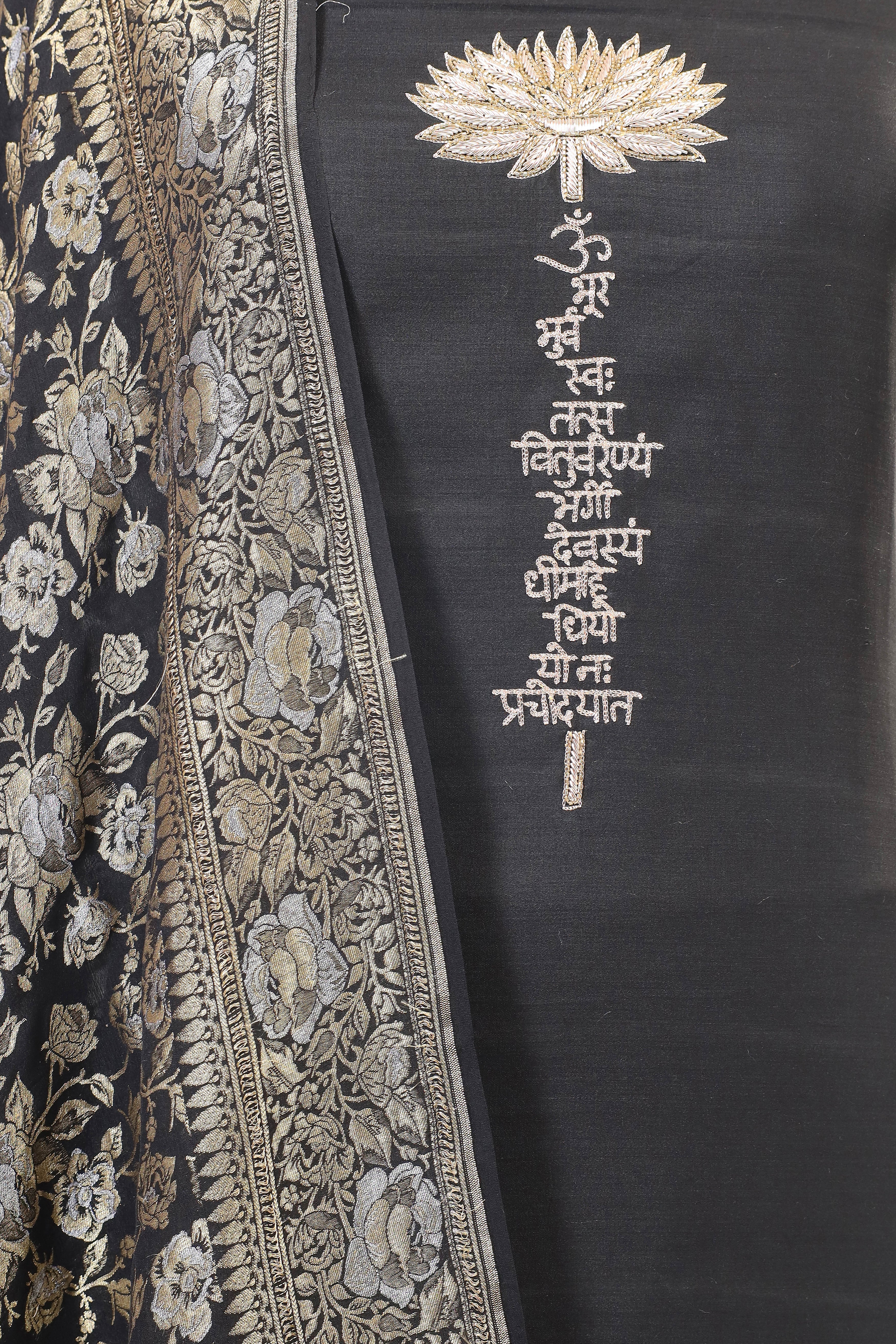 Black Chiniya Silk Suit Set with Georgette Khaddi Dupatta