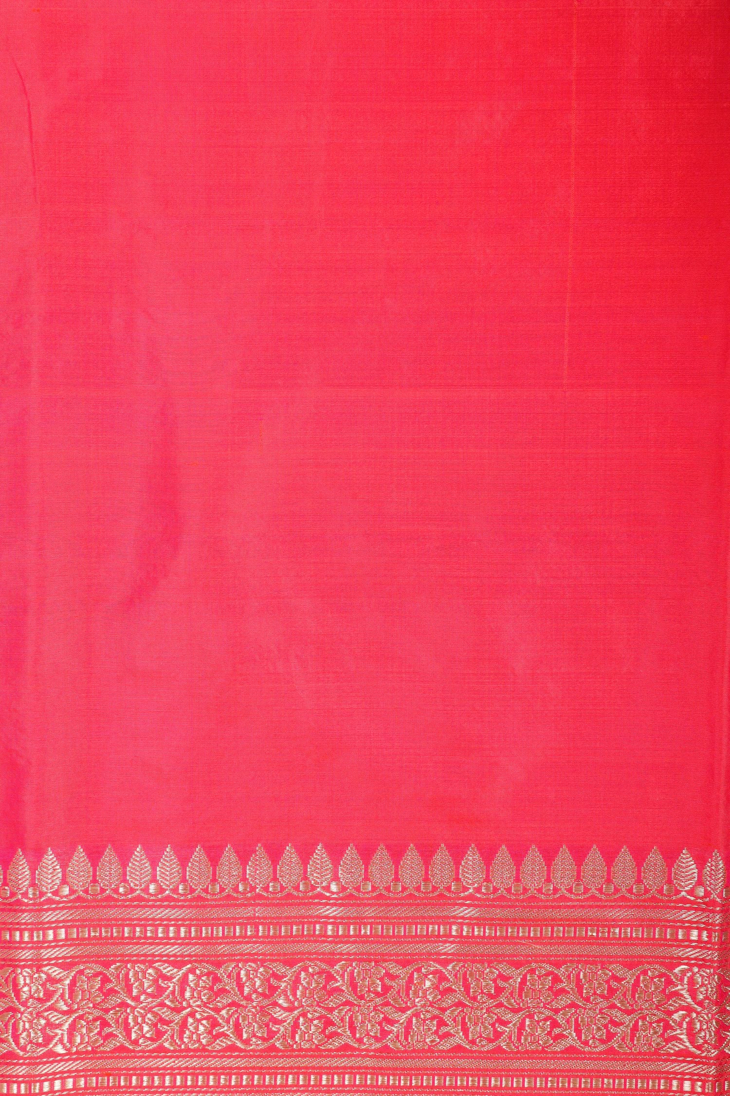 Dual Tone Pink-Red Shikarghah Handwoven Pure Banarasi Katan Silk Saree