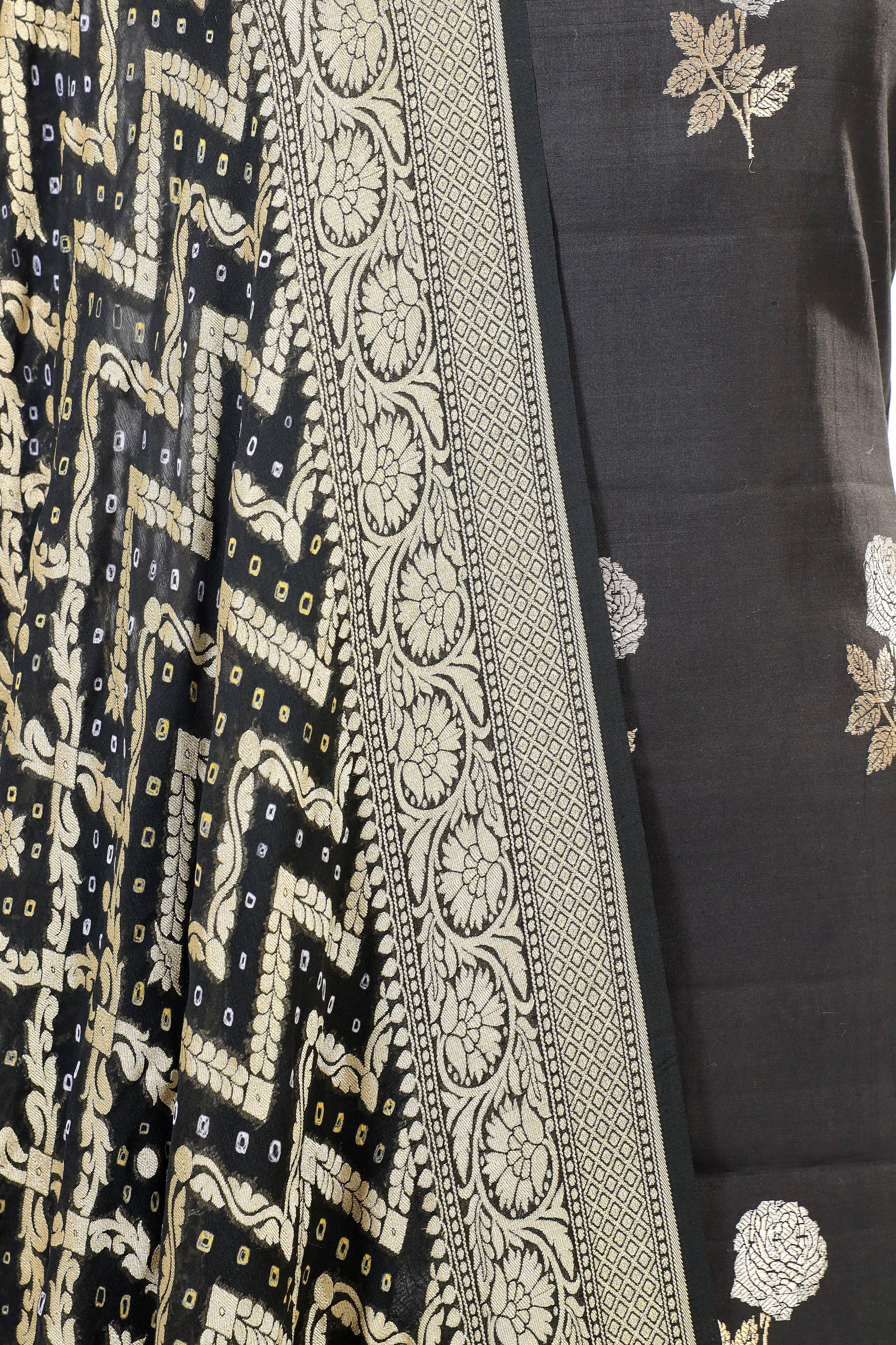 Black Chiniya SIlk Suit Set With Bandhani Dupatta