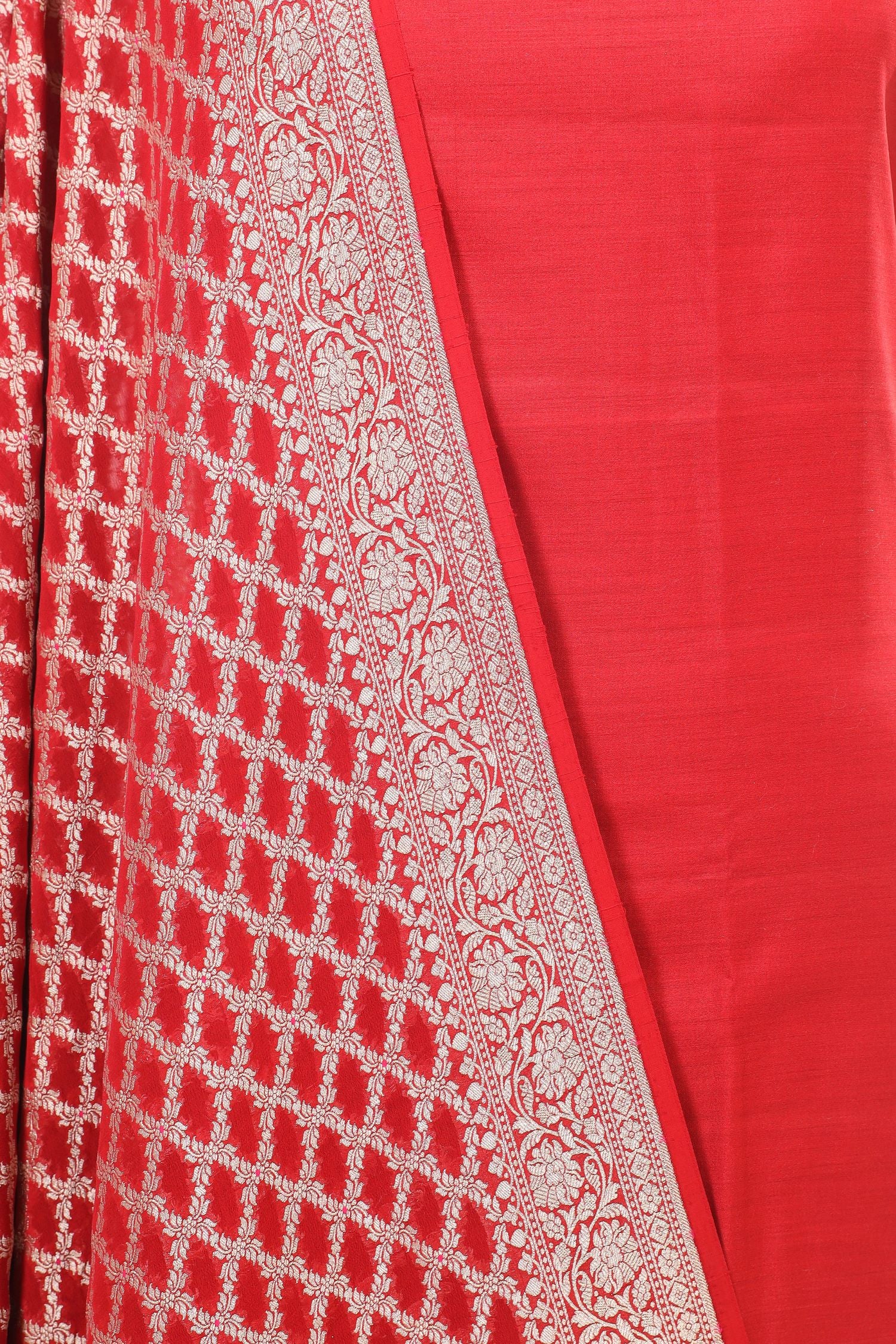 Red Chiniya Silk Suit Set with Georgette Khaddi Dupatta