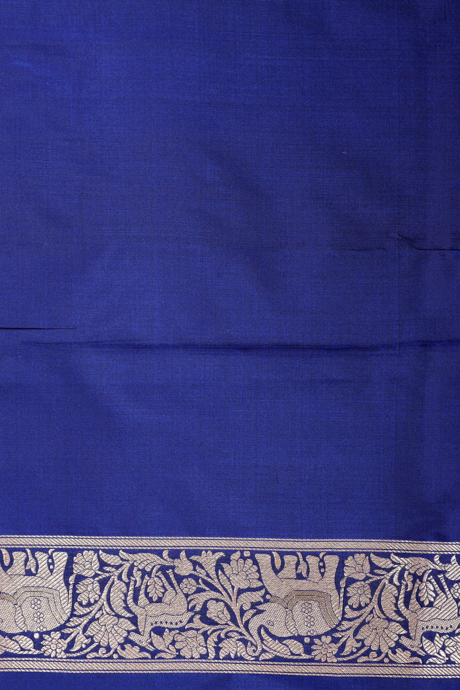 Navy Blue Shikarghah Handwoven Pure Banarasi Katan Silk Saree