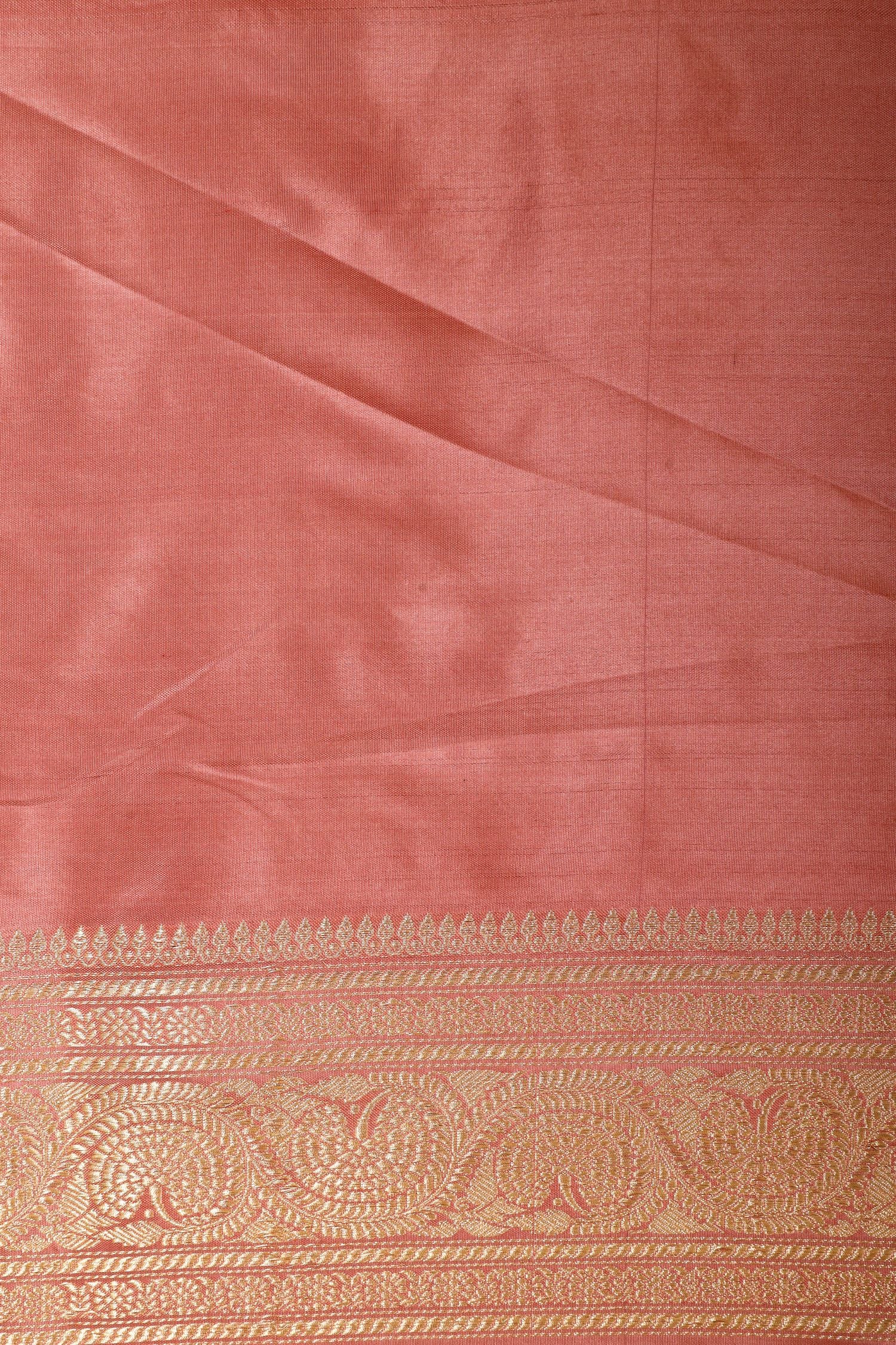 Peach Shikarghah Meenakari  Handwoven Pure Banarasi Katan Silk Saree