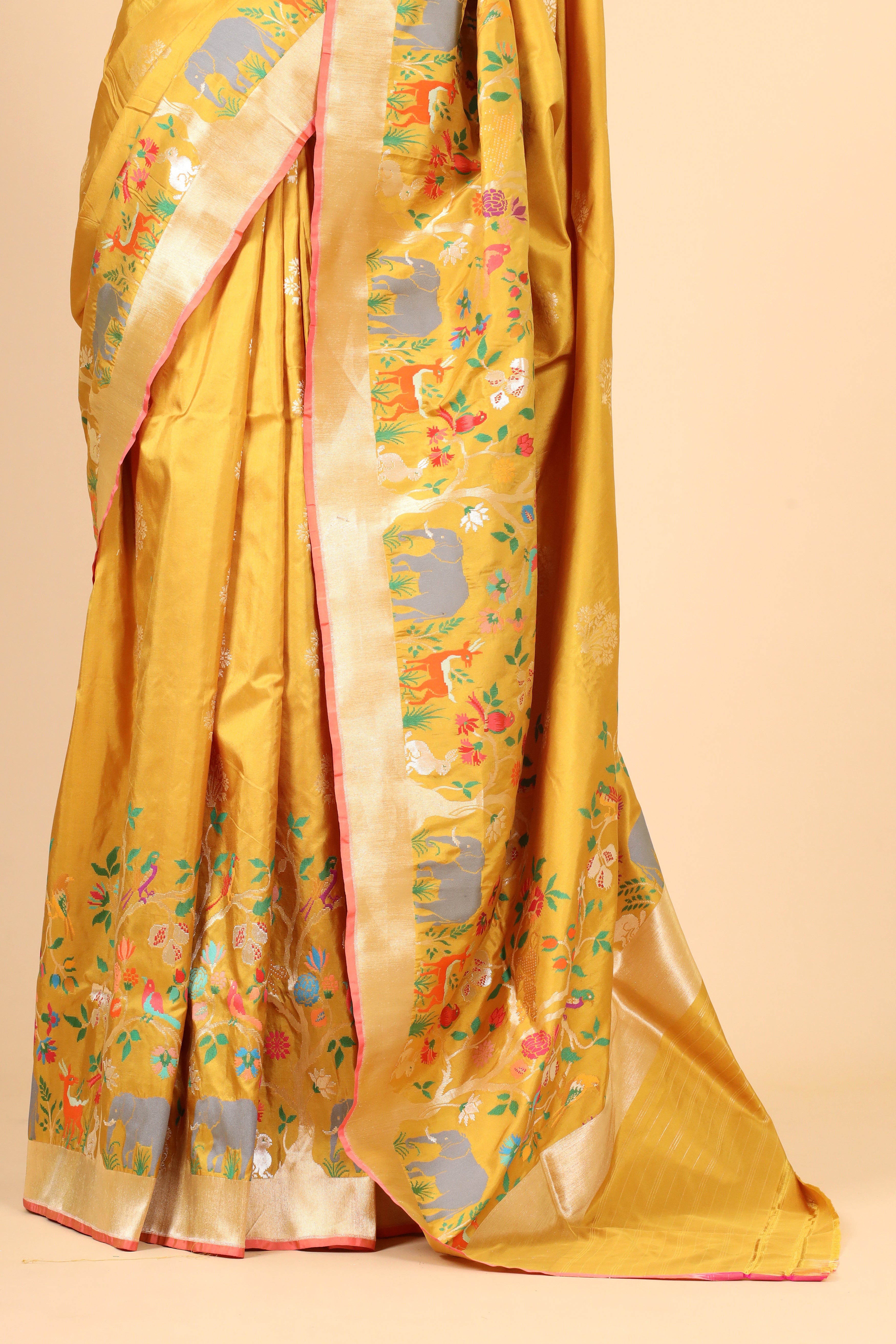 Mustard Yellow Handwoven Pure Banarasi Katan Silk Saree