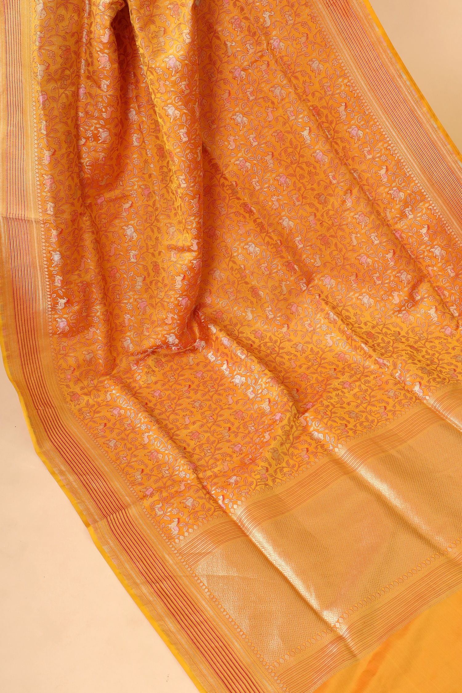 Mustard Yellow Handwoven Pure Banarasi Katan Silk Saree