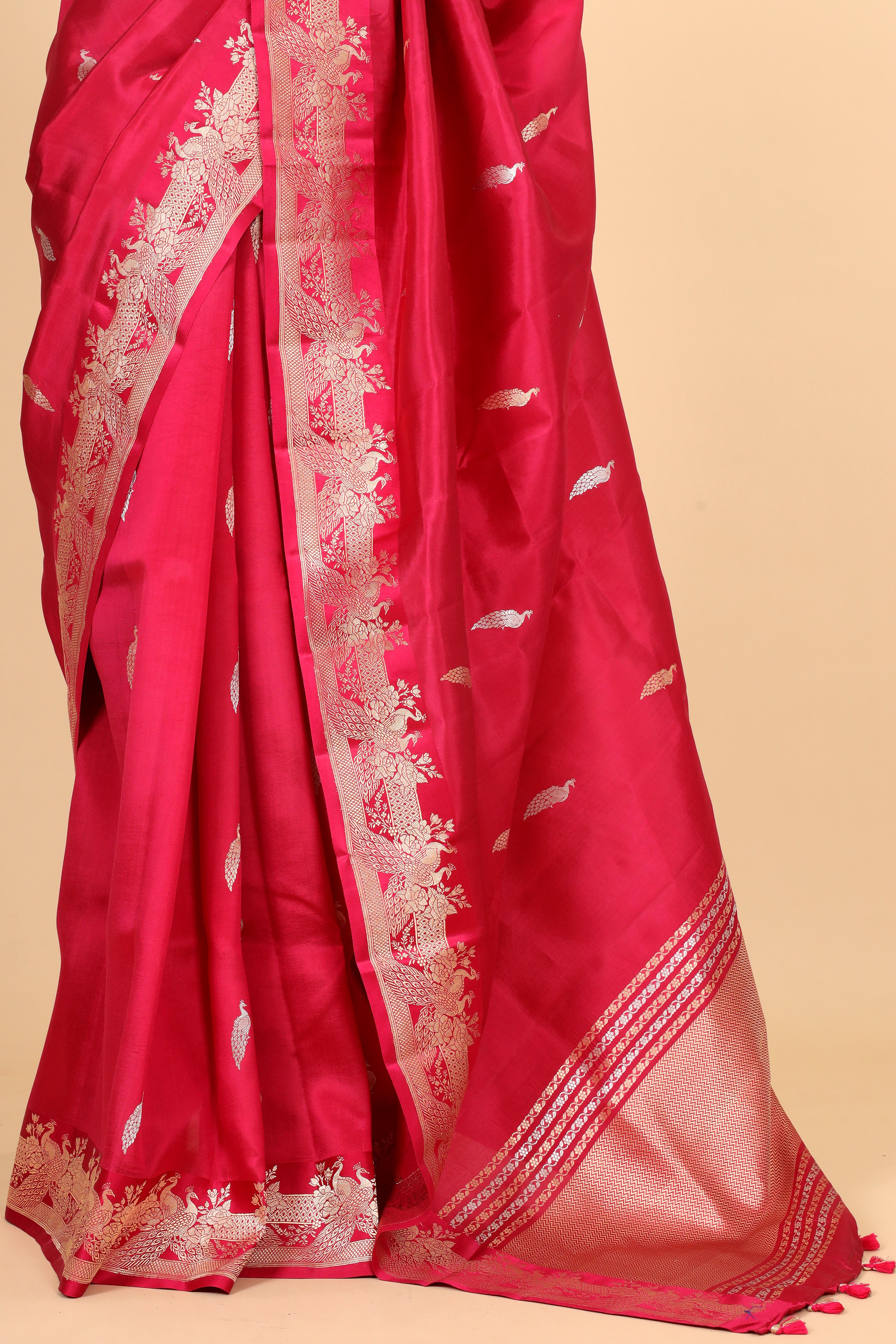 Deep Pink Handwoven Pure Banarasi Soft Silk Saree