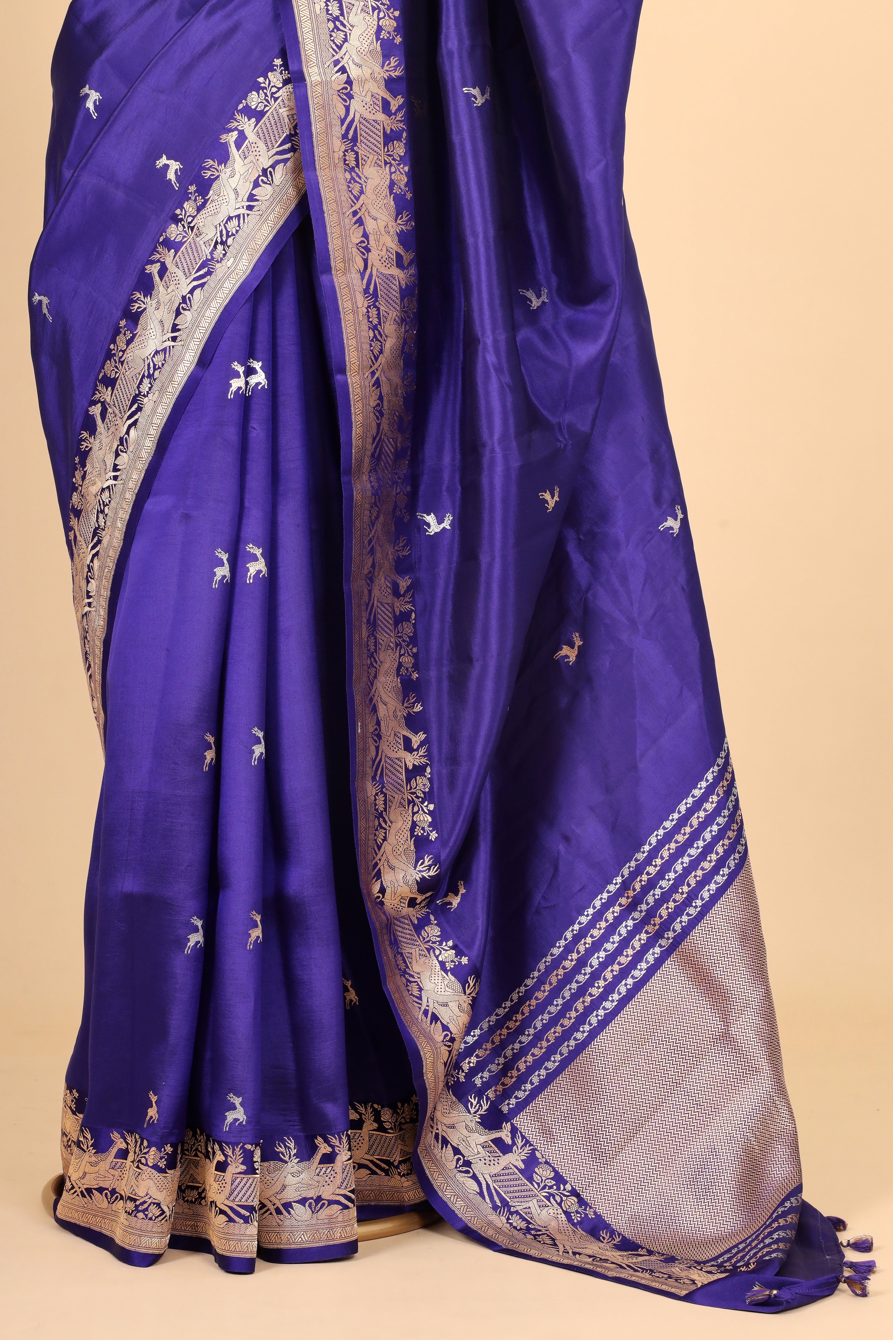 Navy Blue Handwoven Pure Banarasi Soft Silk Saree