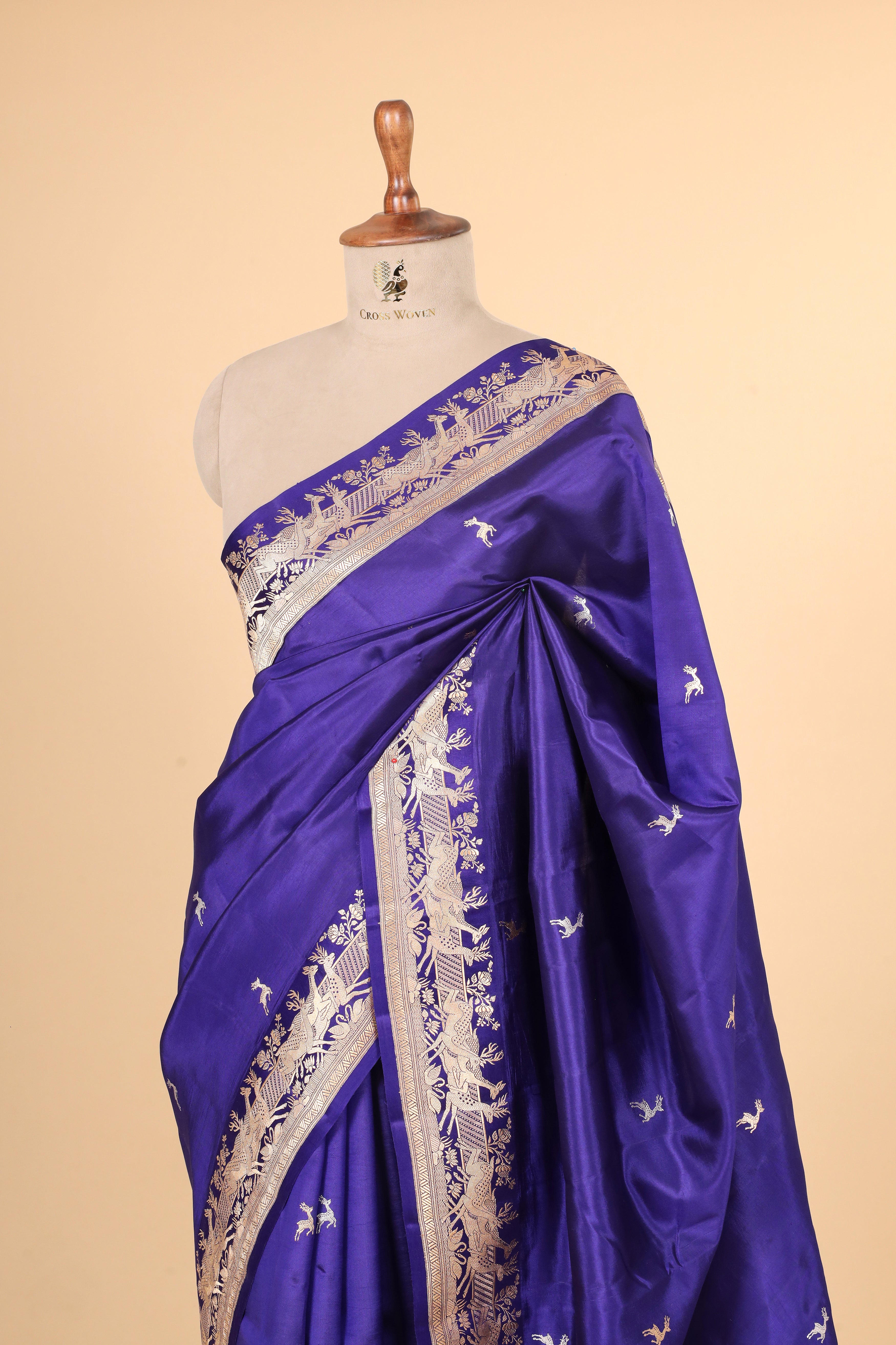 Navy Blue Handwoven Pure Banarasi Soft Silk Saree
