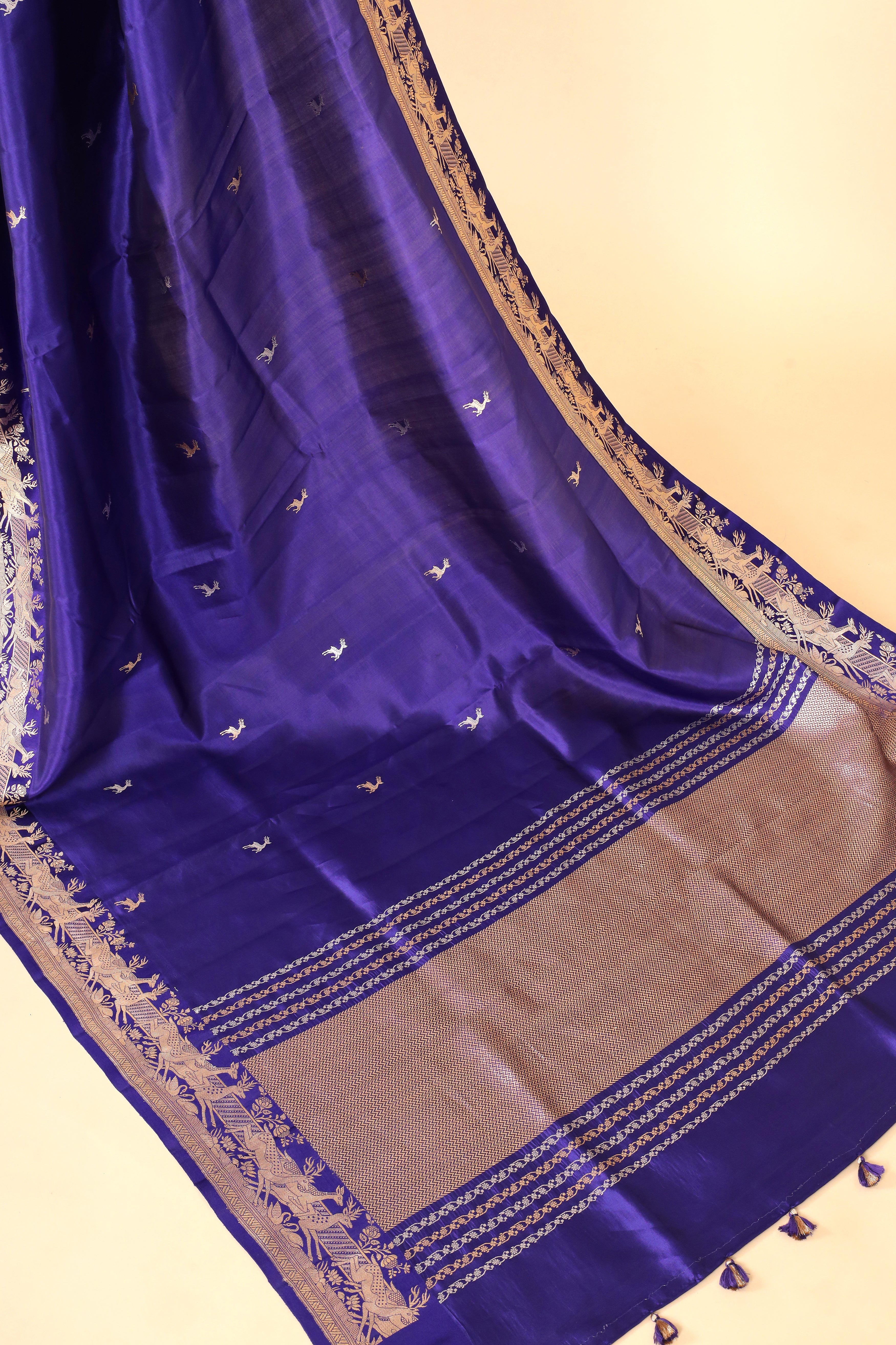Navy Blue Handwoven Pure Banarasi Soft Silk Saree