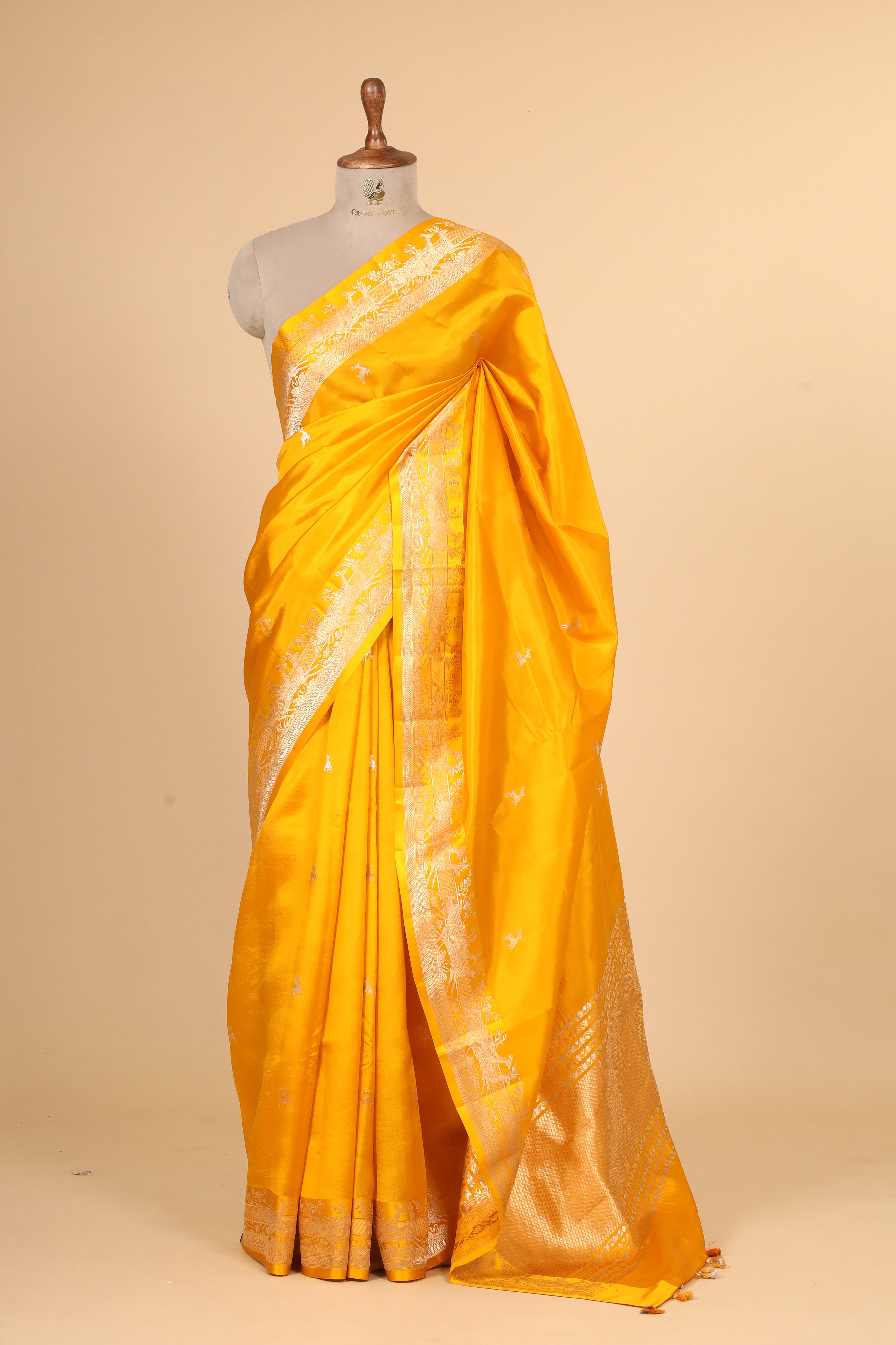 Yellow Handwoven Pure Banarasi Soft Silk Saree