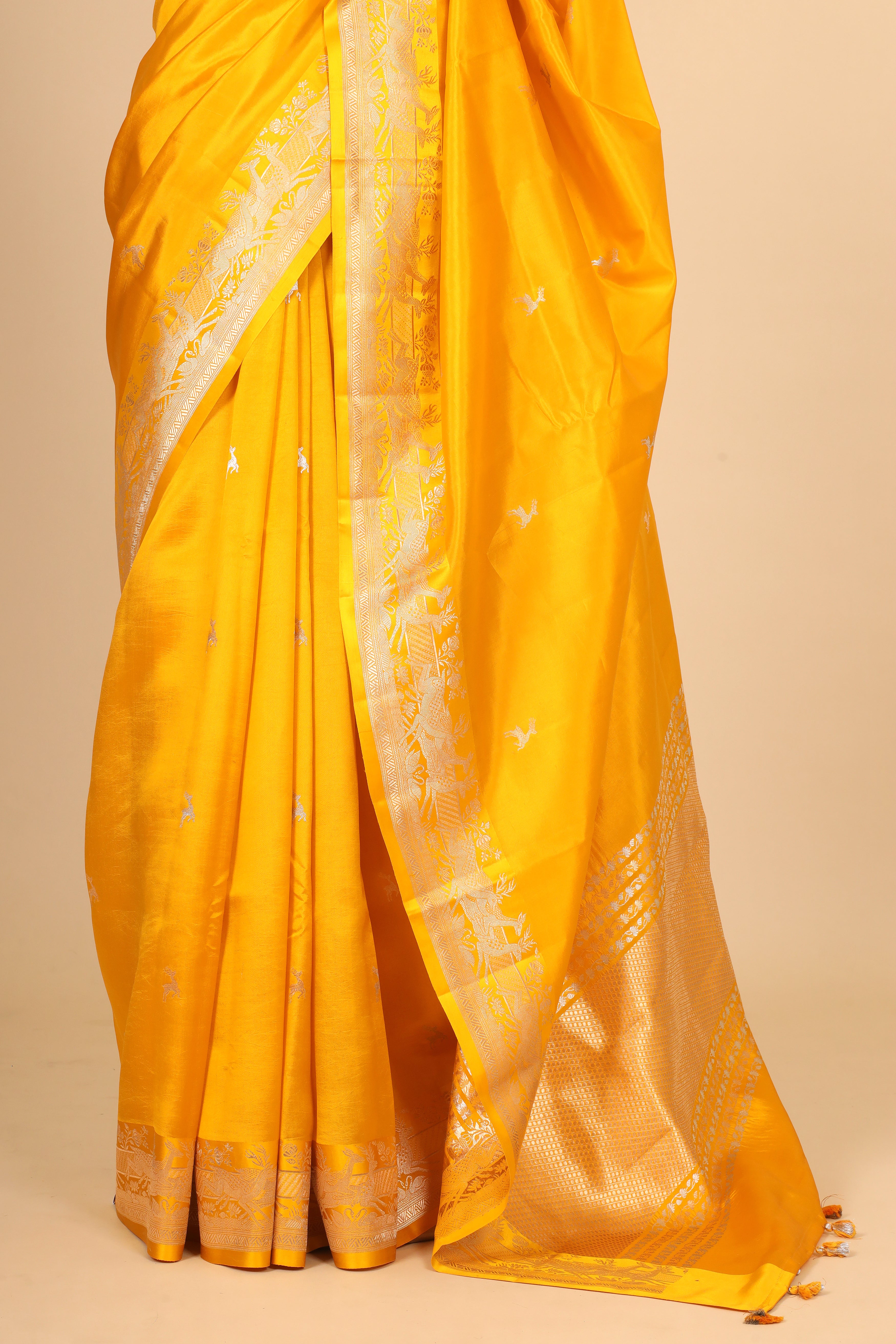Yellow Handwoven Pure Banarasi Soft Silk Saree