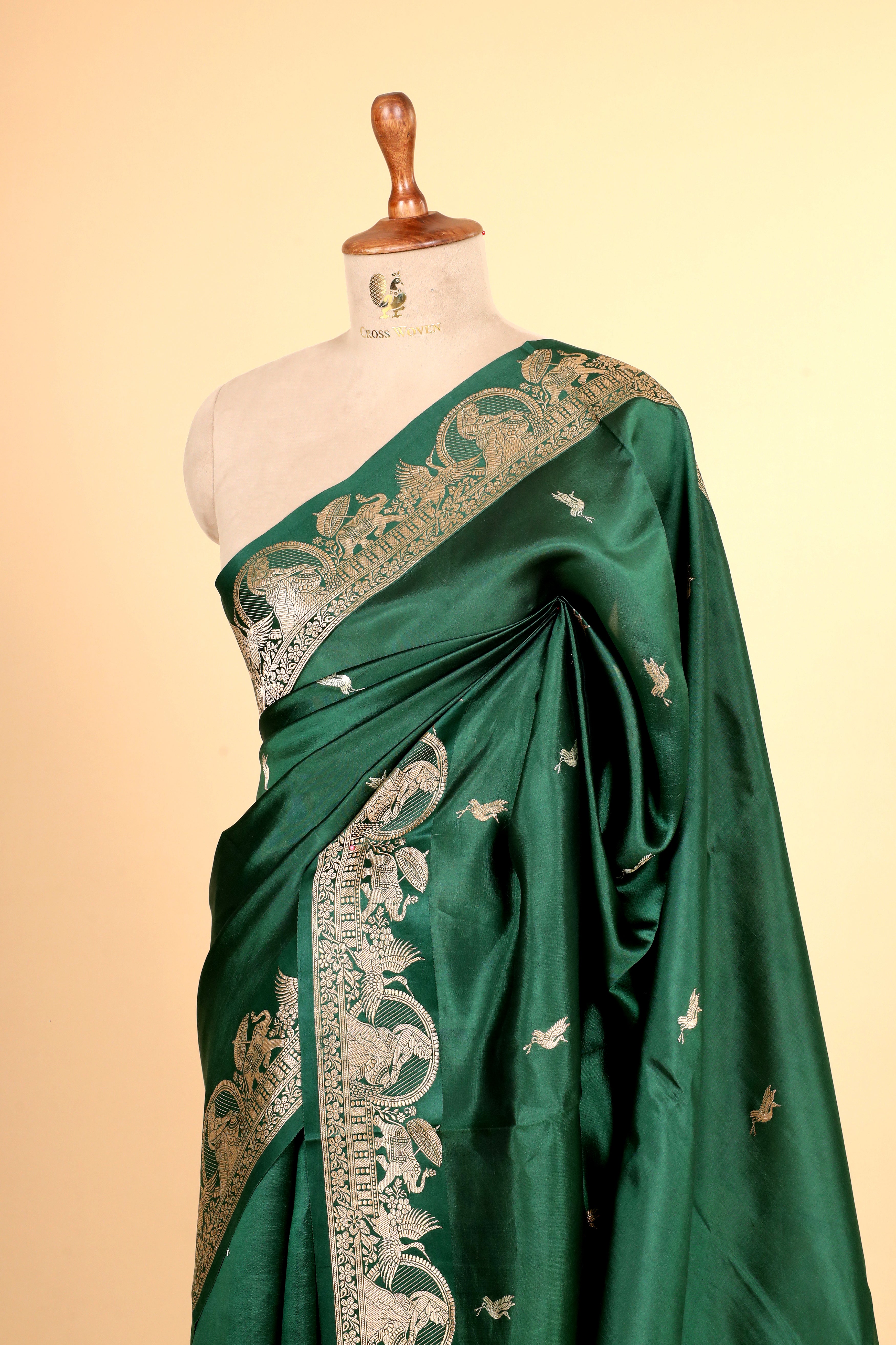 Deep Green Handwoven Pure Banarasi Soft Silk Saree