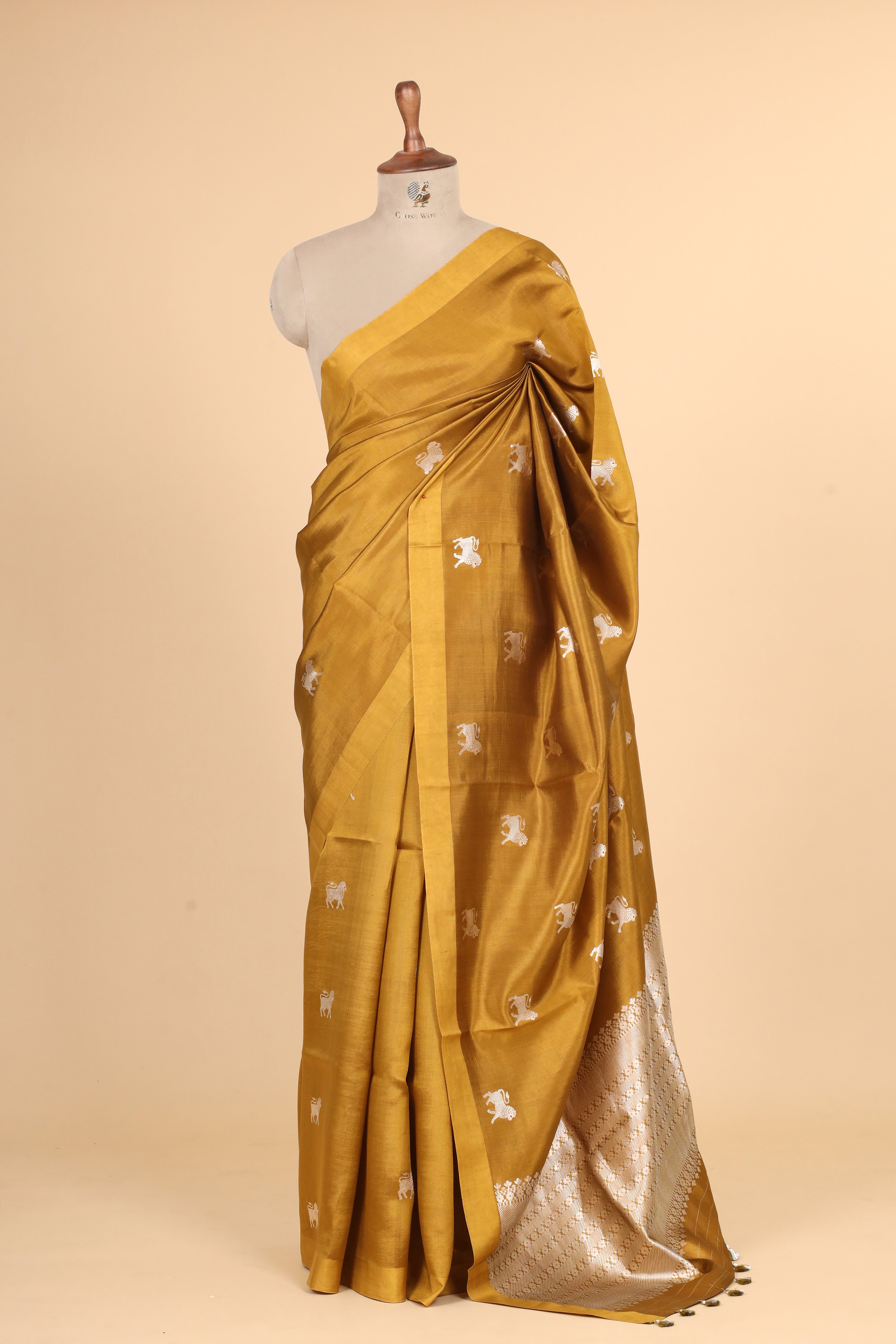 Olive Gold Handwoven Pure Banarasi Soft Silk Saree