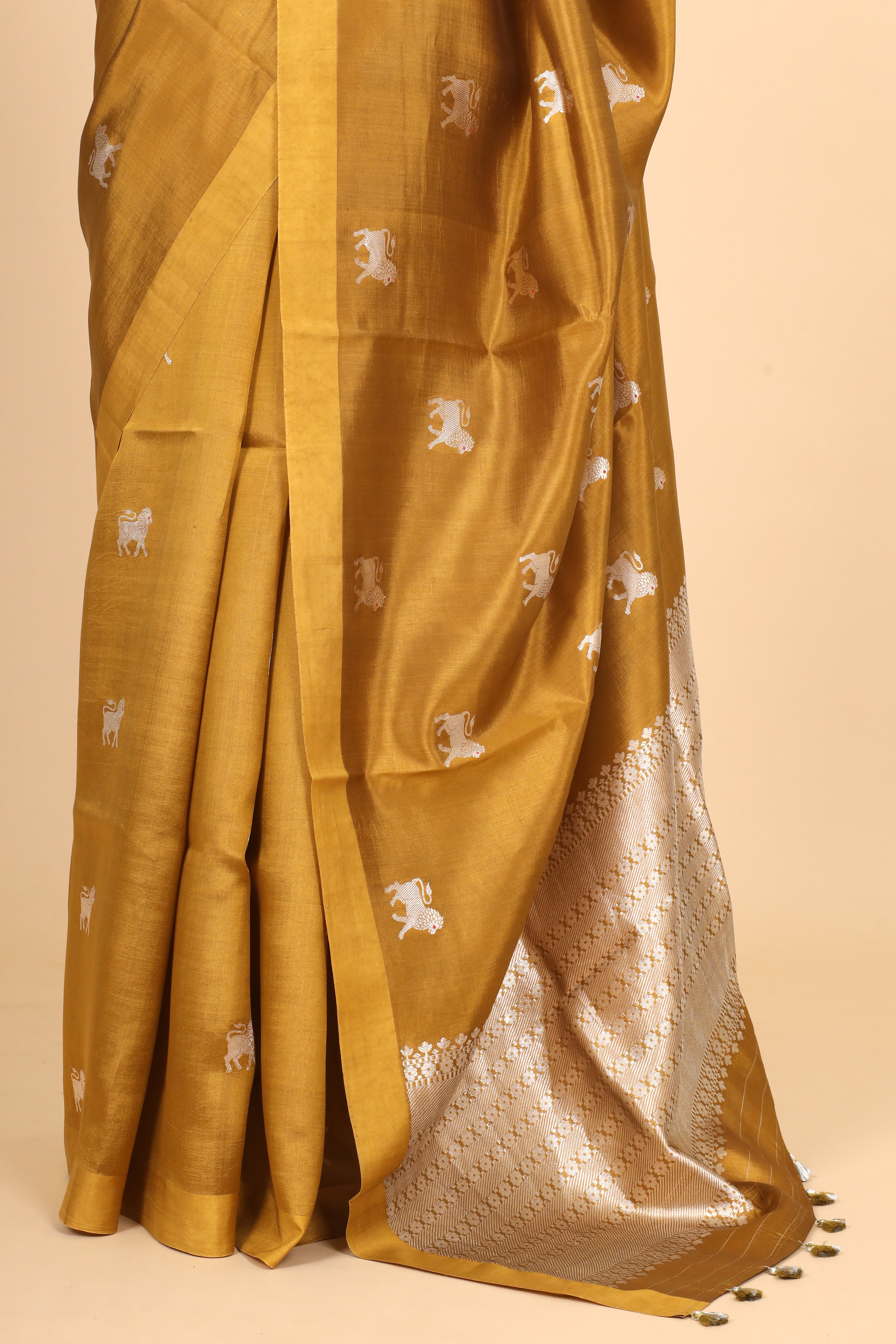 Olive Gold Handwoven Pure Banarasi Soft Silk Saree