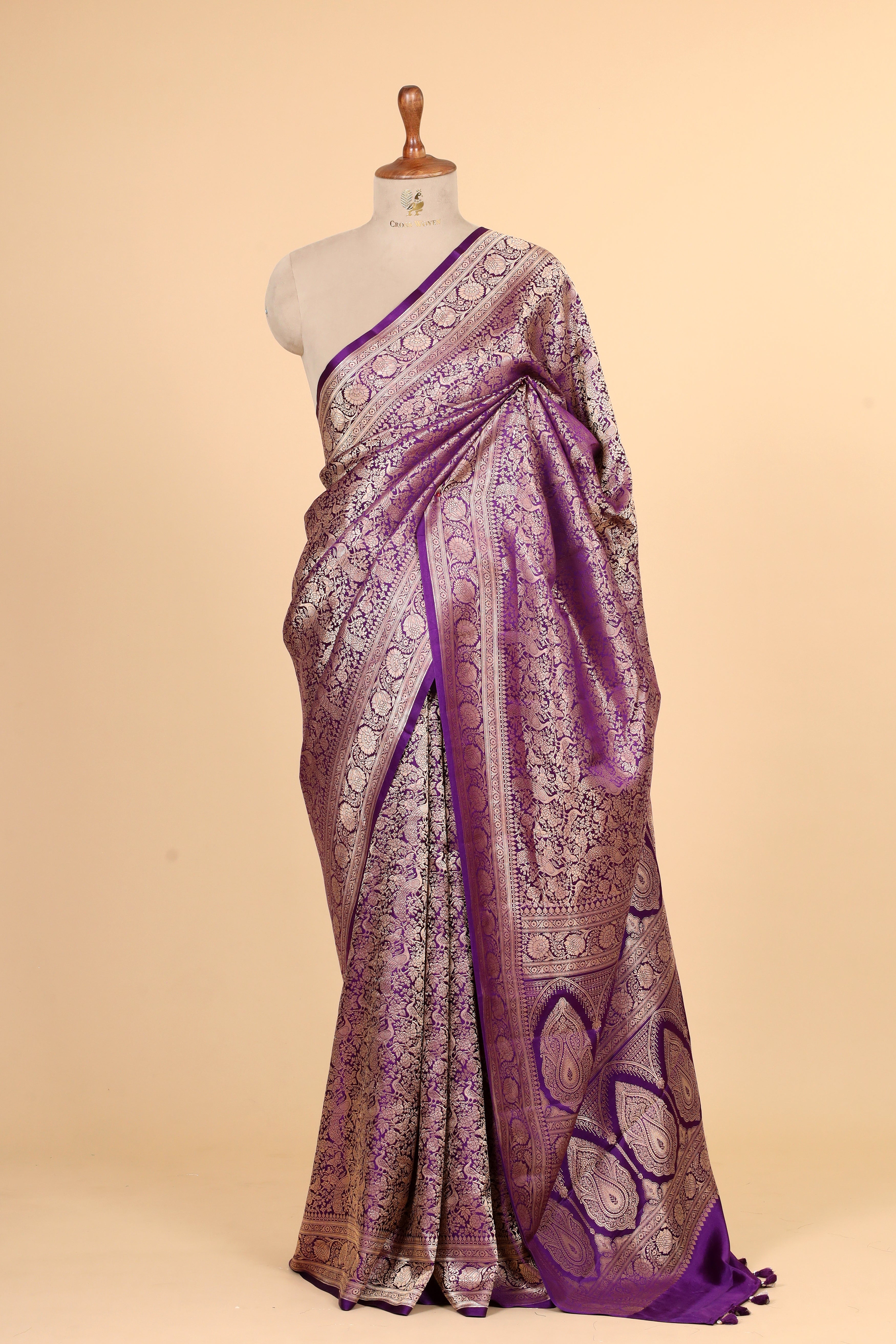Purple Mashru Silk Saree With Brocade Allover Jaal