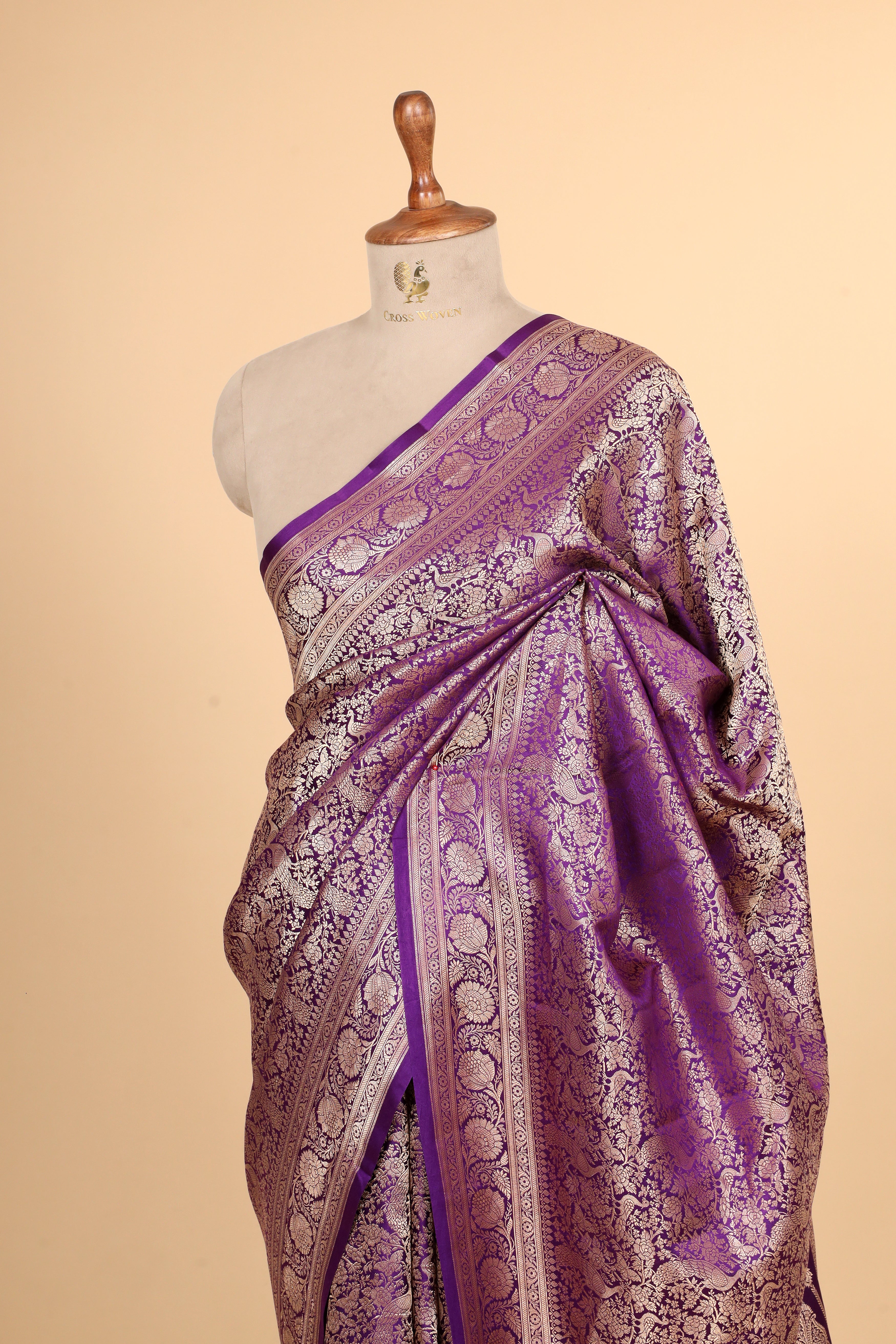 Purple Mashru Silk Saree With Brocade Allover Jaal