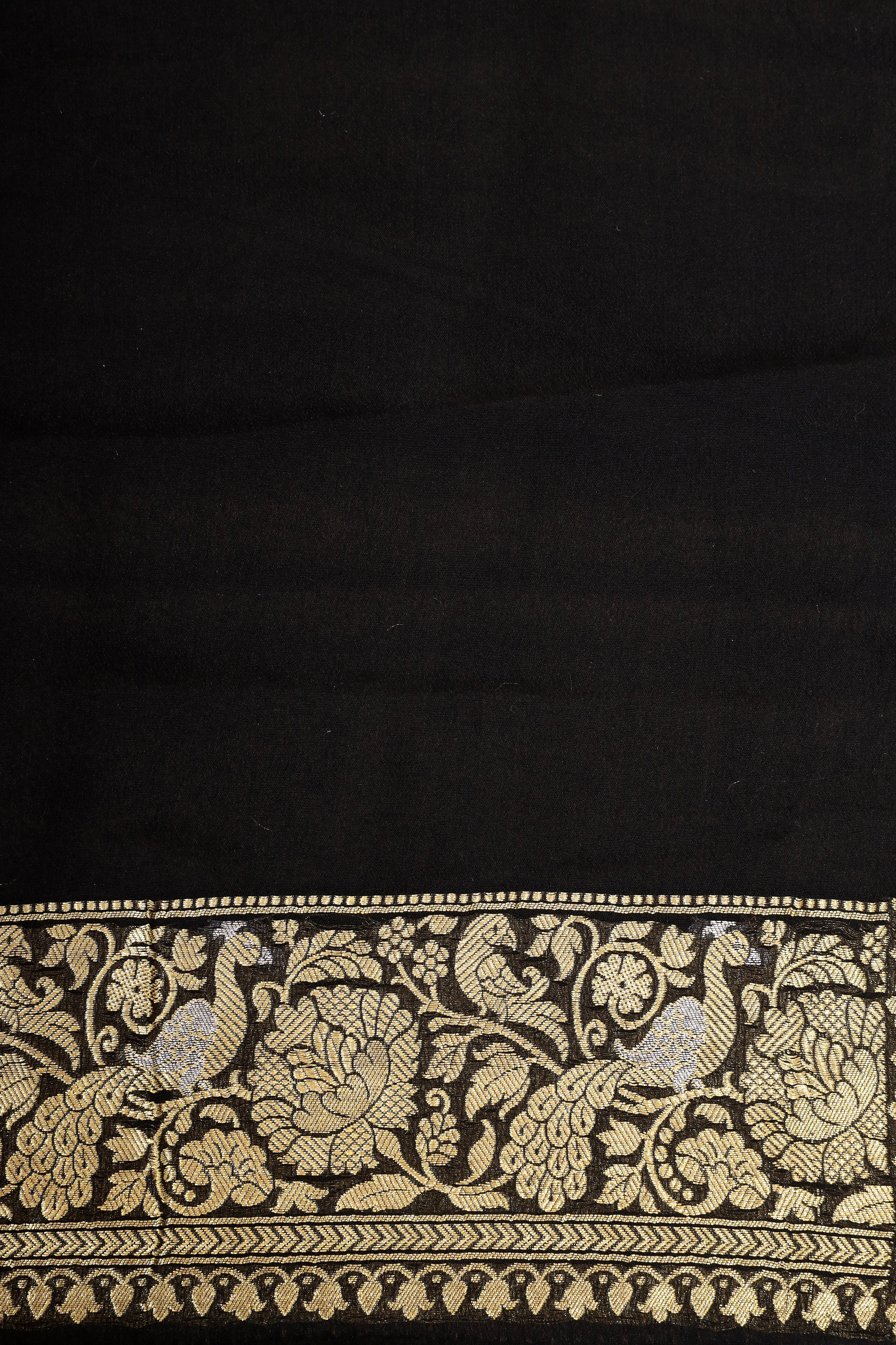 Black Georgette Khaddi Saree with Antique Zari And Shikarghah Border
