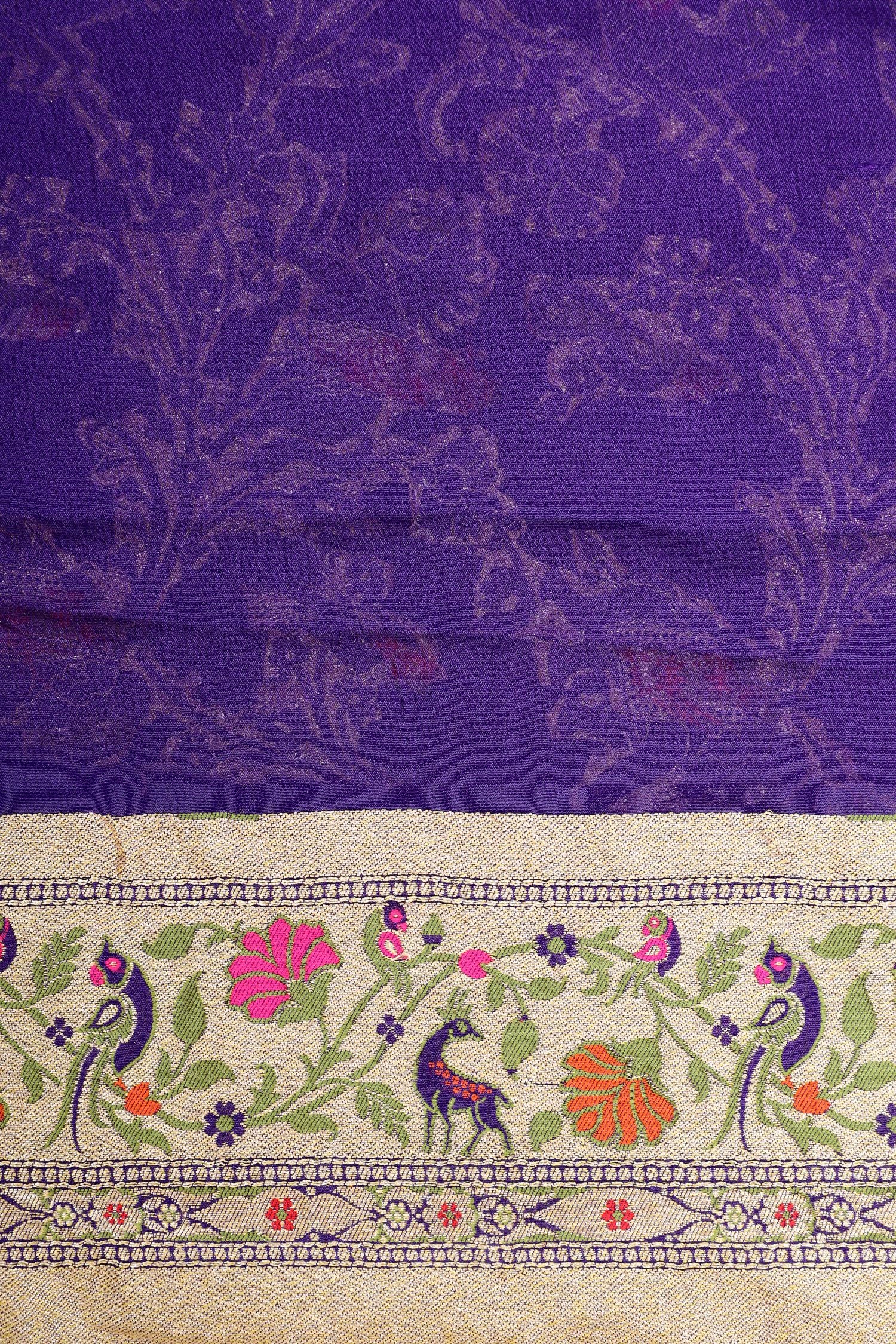 Purple Meenakari Georgette Khaddi Saree with Antique Zari And Shikarghah Border