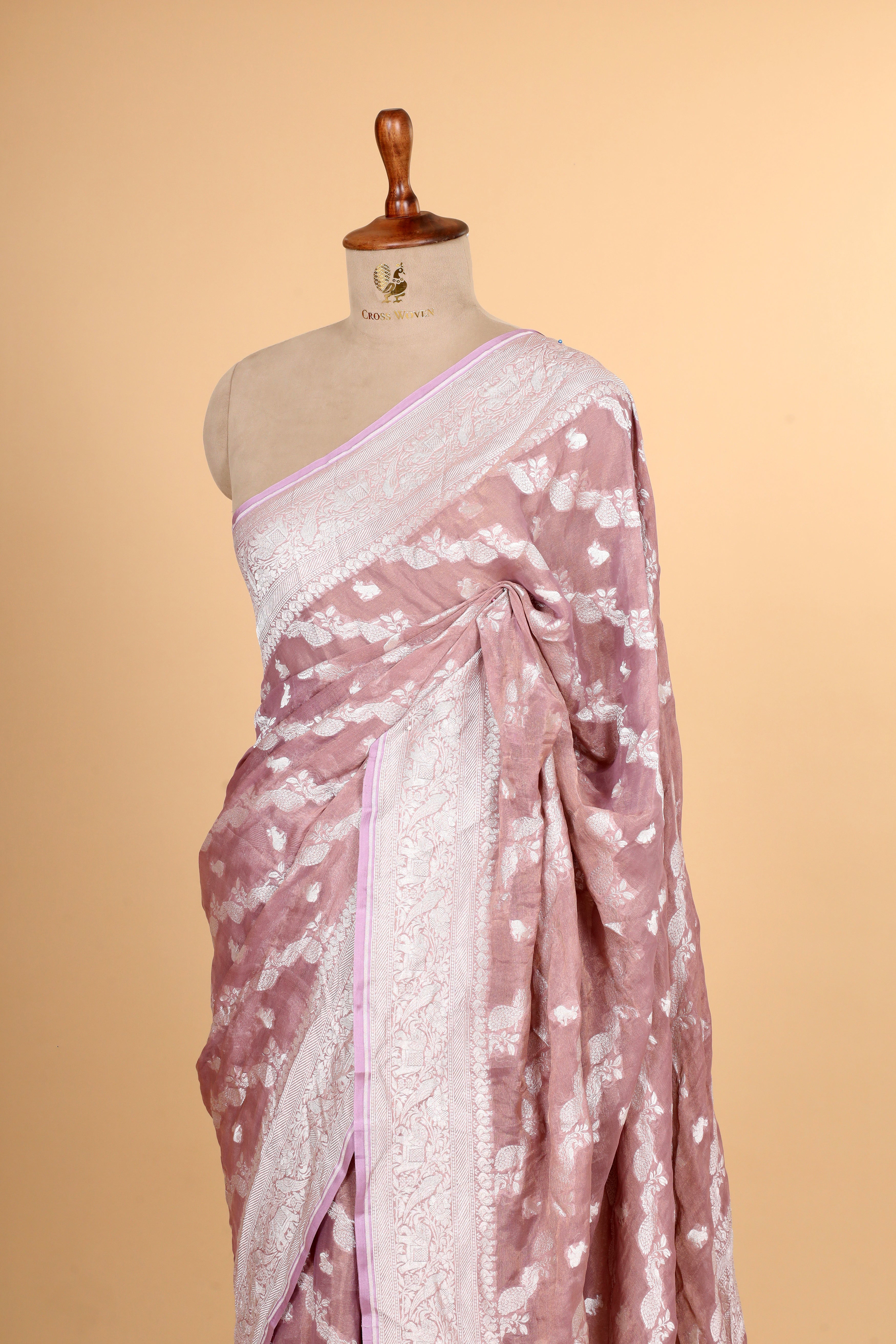 Dusty Pink Tissue Georgette Saree with Shikarghah Border