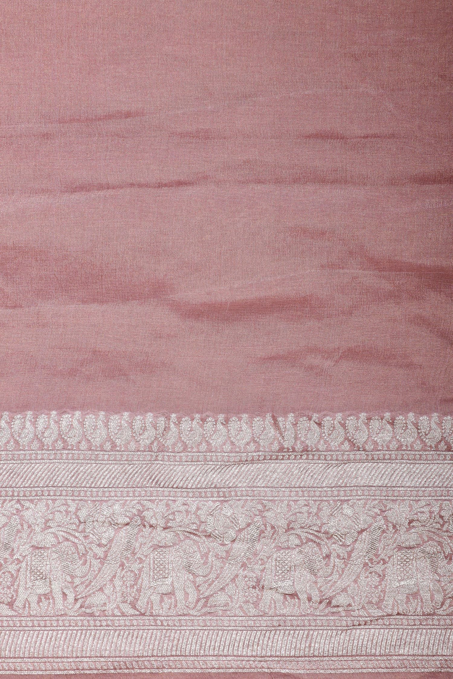 Dusty Pink Tissue Georgette Saree with Shikarghah Border