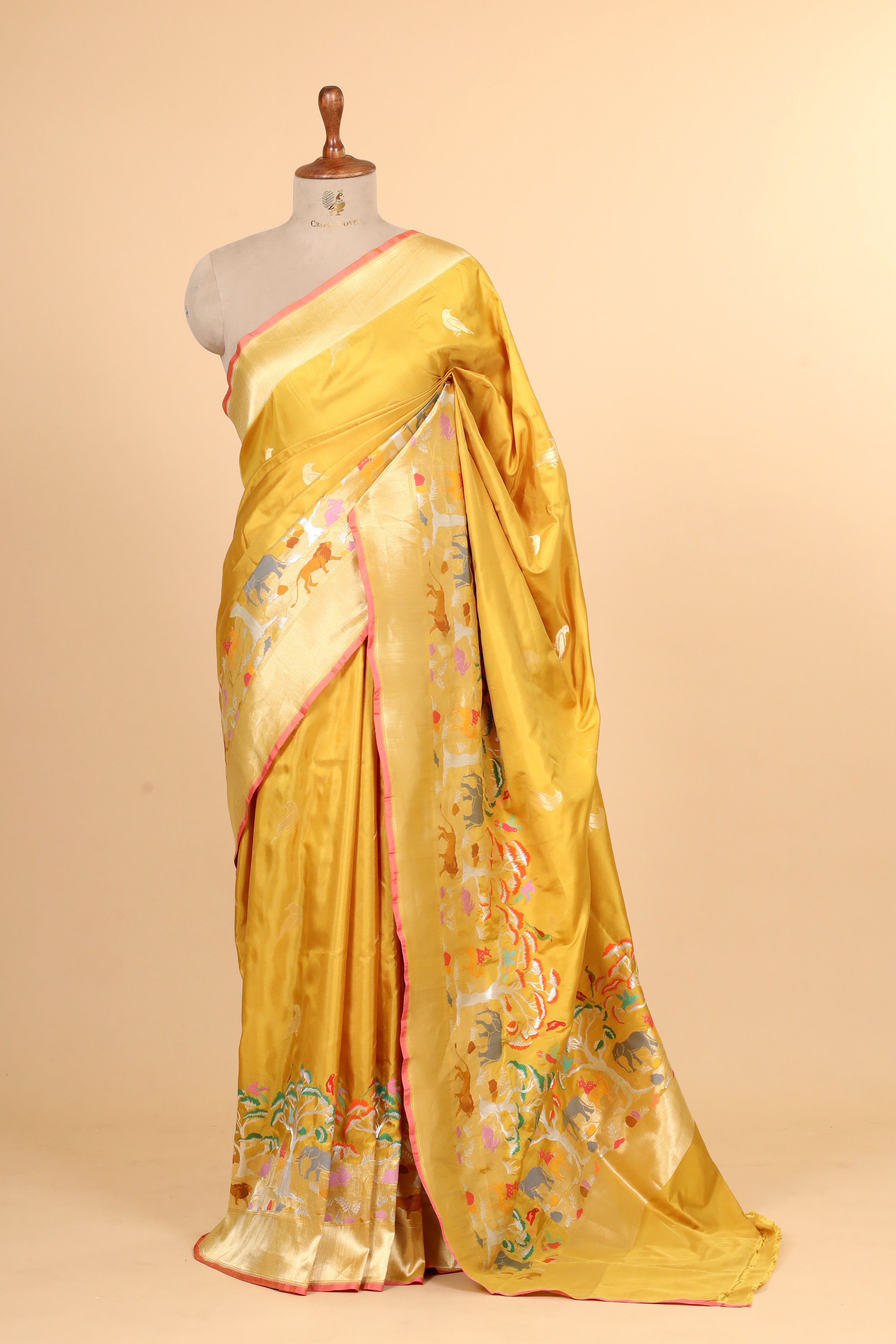 Mustard Lime Handwoven Pure Banarasi Katan Silk Saree