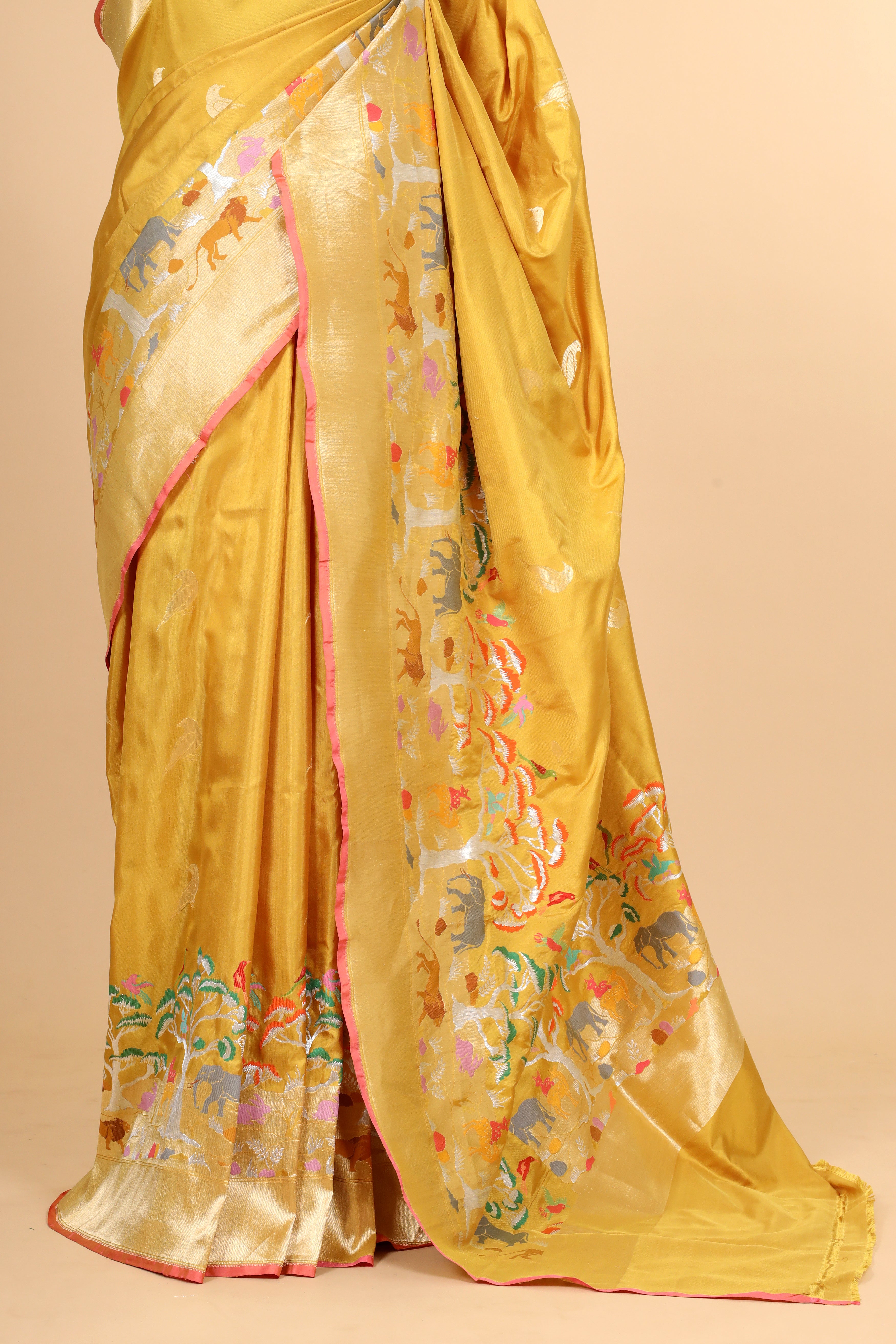 Mustard Lime Handwoven Pure Banarasi Katan Silk Saree